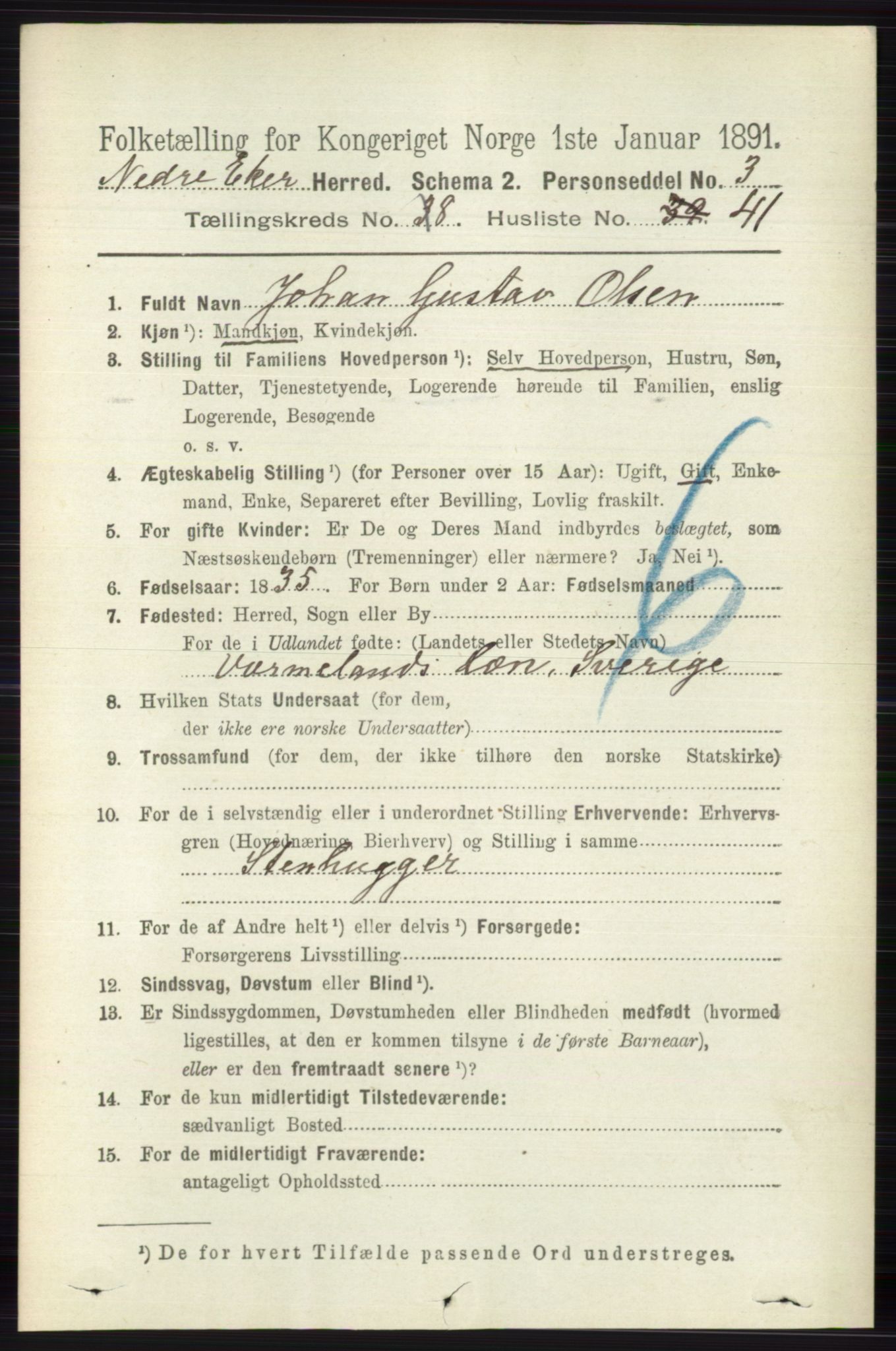 RA, 1891 census for 0625 Nedre Eiker, 1891, p. 4208