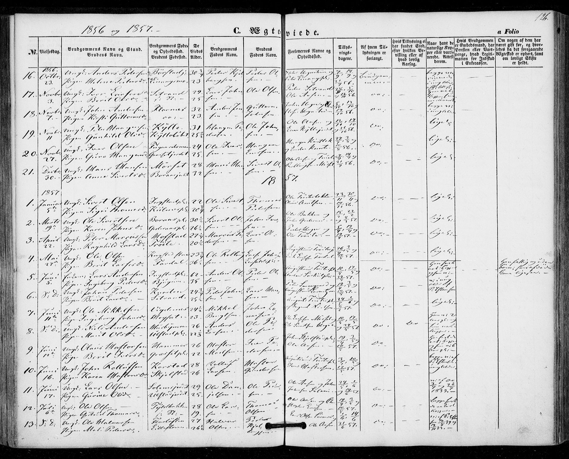 Ministerialprotokoller, klokkerbøker og fødselsregistre - Nord-Trøndelag, AV/SAT-A-1458/703/L0028: Parish register (official) no. 703A01, 1850-1862, p. 126