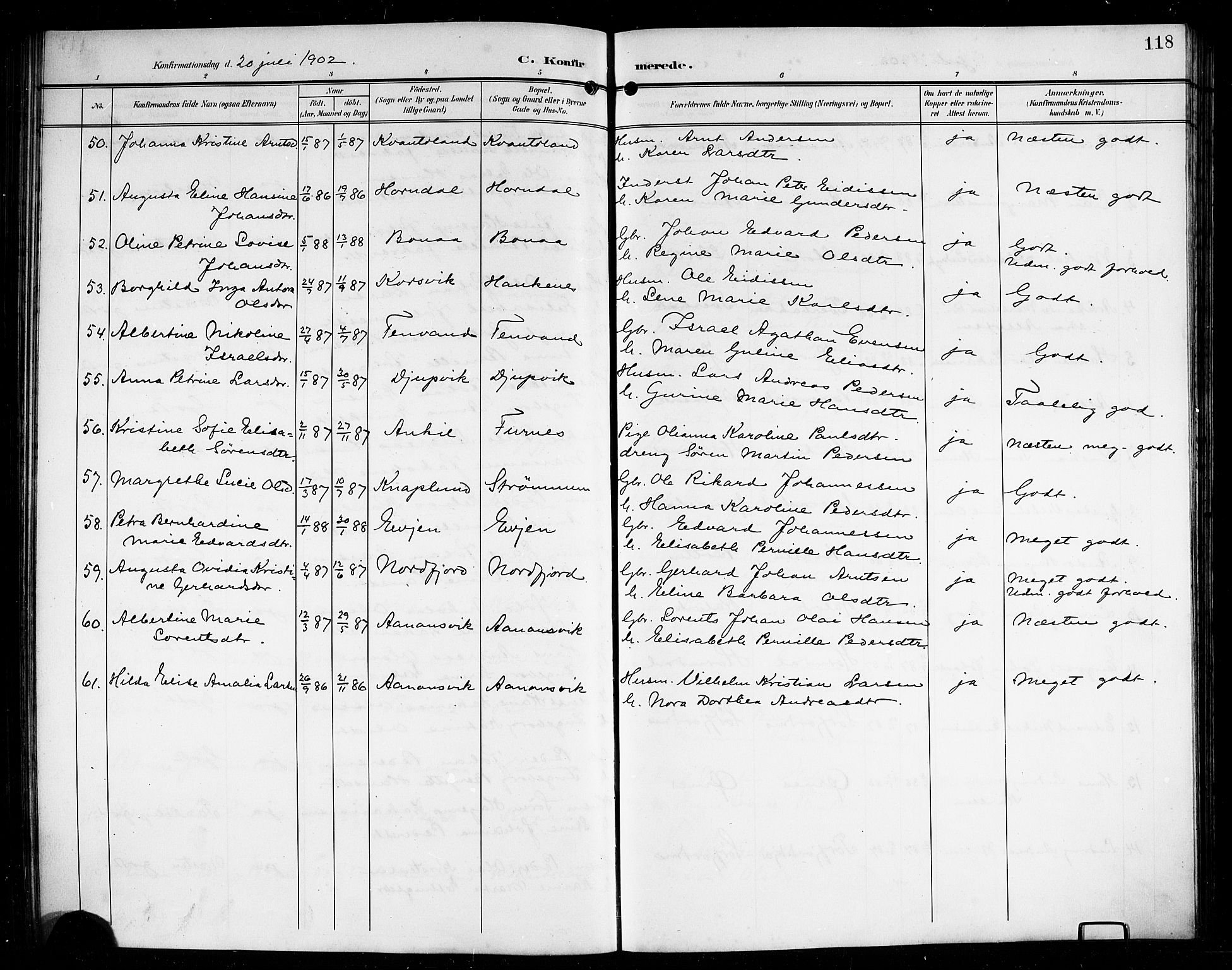 Ministerialprotokoller, klokkerbøker og fødselsregistre - Nordland, AV/SAT-A-1459/854/L0786: Parish register (copy) no. 854C02, 1901-1912, p. 118