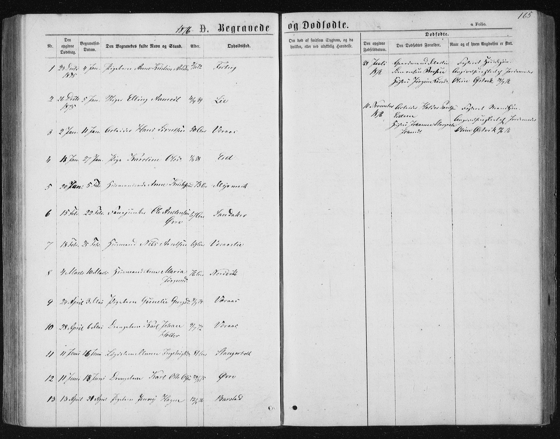 Ministerialprotokoller, klokkerbøker og fødselsregistre - Nord-Trøndelag, AV/SAT-A-1458/722/L0219: Parish register (official) no. 722A06, 1868-1880, p. 165