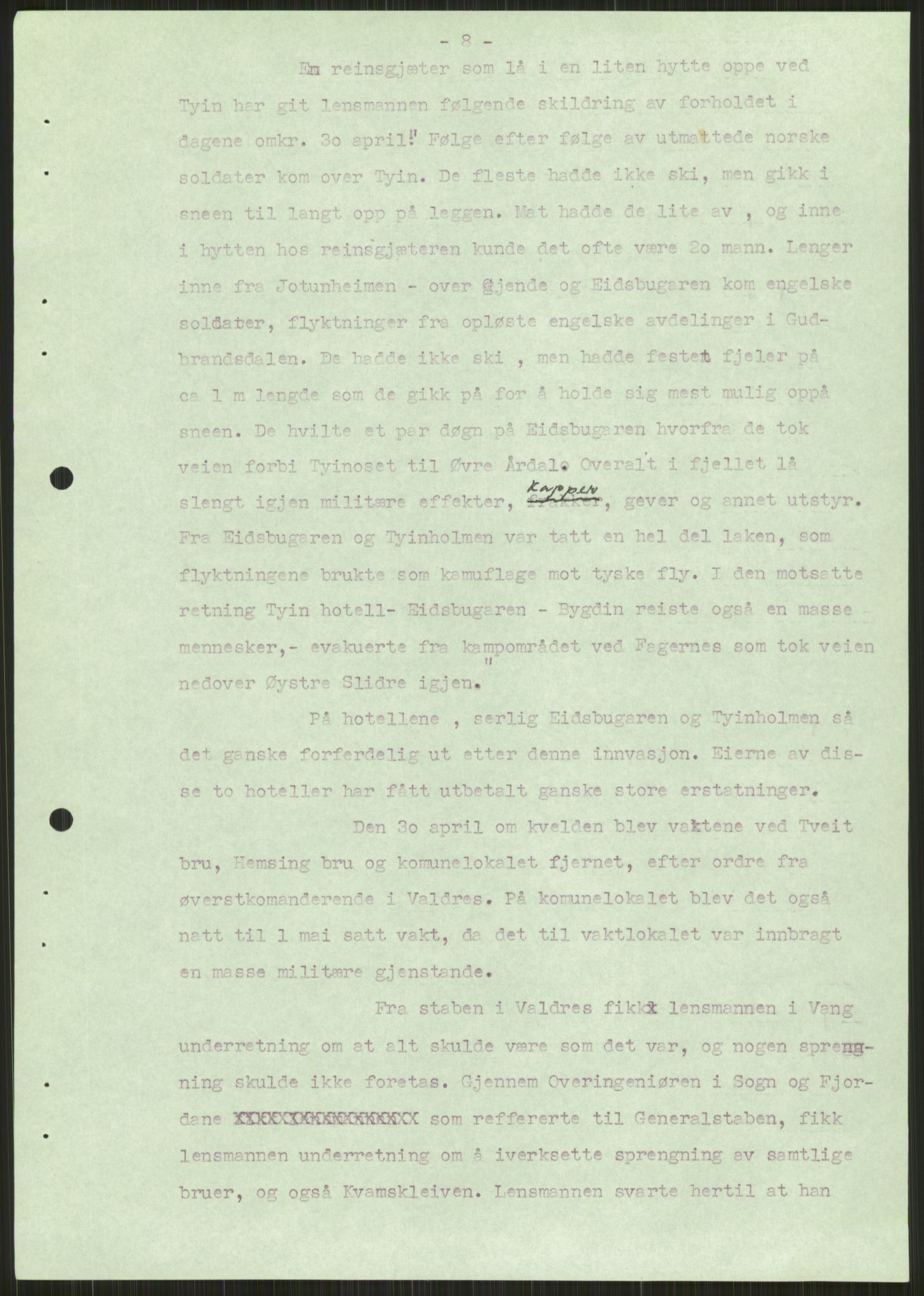 Forsvaret, Forsvarets krigshistoriske avdeling, AV/RA-RAFA-2017/Y/Ya/L0014: II-C-11-31 - Fylkesmenn.  Rapporter om krigsbegivenhetene 1940., 1940, p. 234