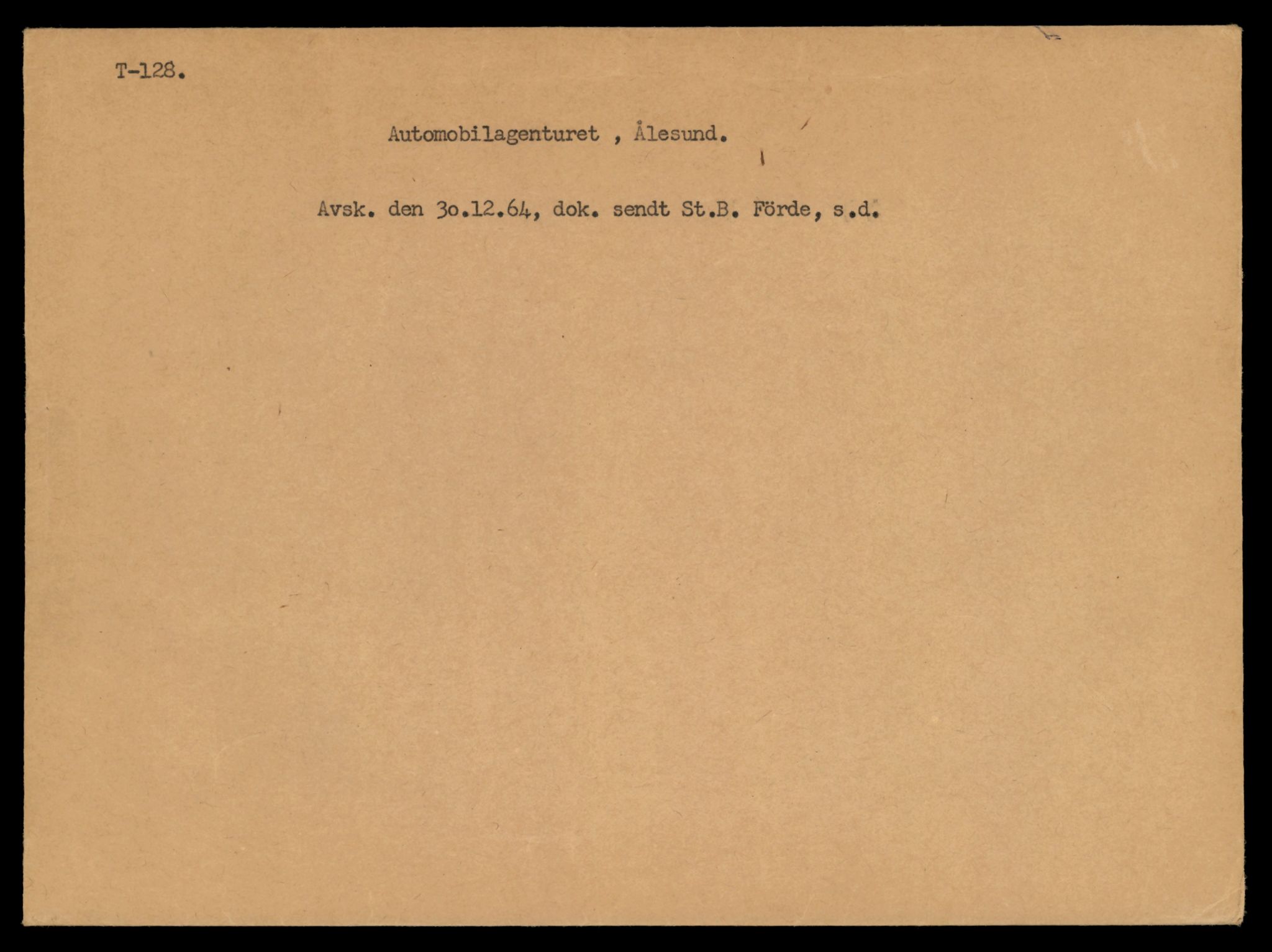 Møre og Romsdal vegkontor - Ålesund trafikkstasjon, SAT/A-4099/F/Fe/L0002: Registreringskort for kjøretøy T 128 - T 231, 1927-1998, p. 1