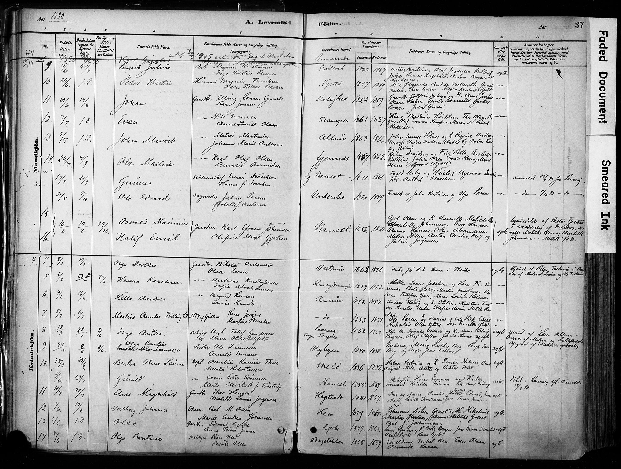 Hedrum kirkebøker, AV/SAKO-A-344/F/Fa/L0009: Parish register (official) no. I 9, 1881-1903, p. 37