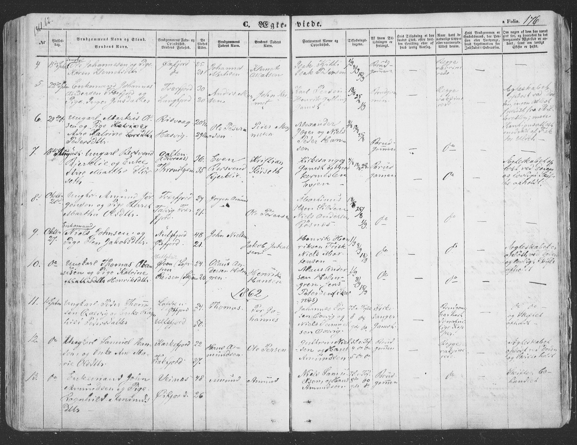 Loppa sokneprestkontor, SATØ/S-1339/H/Ha/L0004kirke: Parish register (official) no. 4, 1849-1868, p. 176
