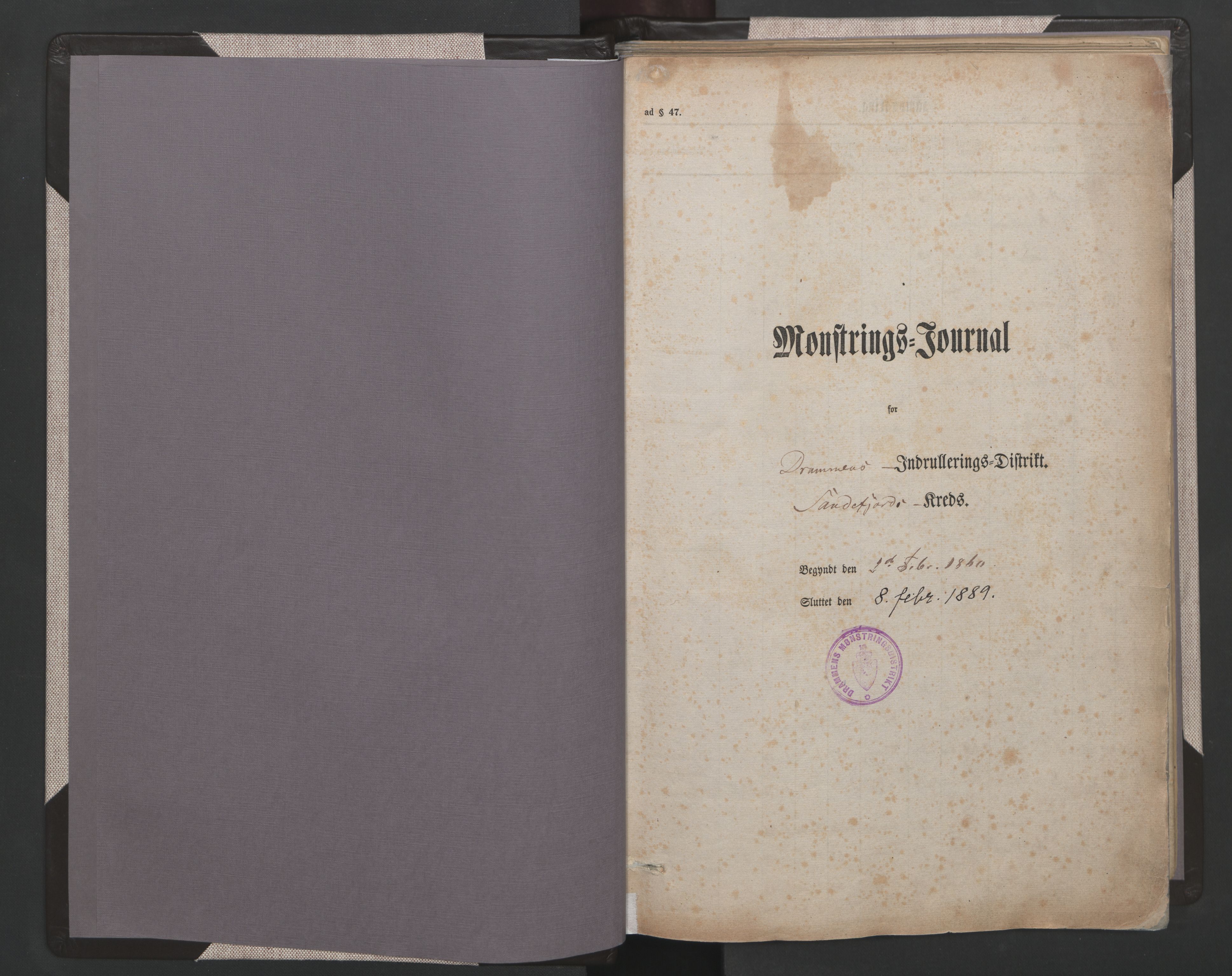 Sandefjord innrulleringskontor, SAKO/A-788/H/Ha/L0001: Mønstringsjournal, 1860-1889