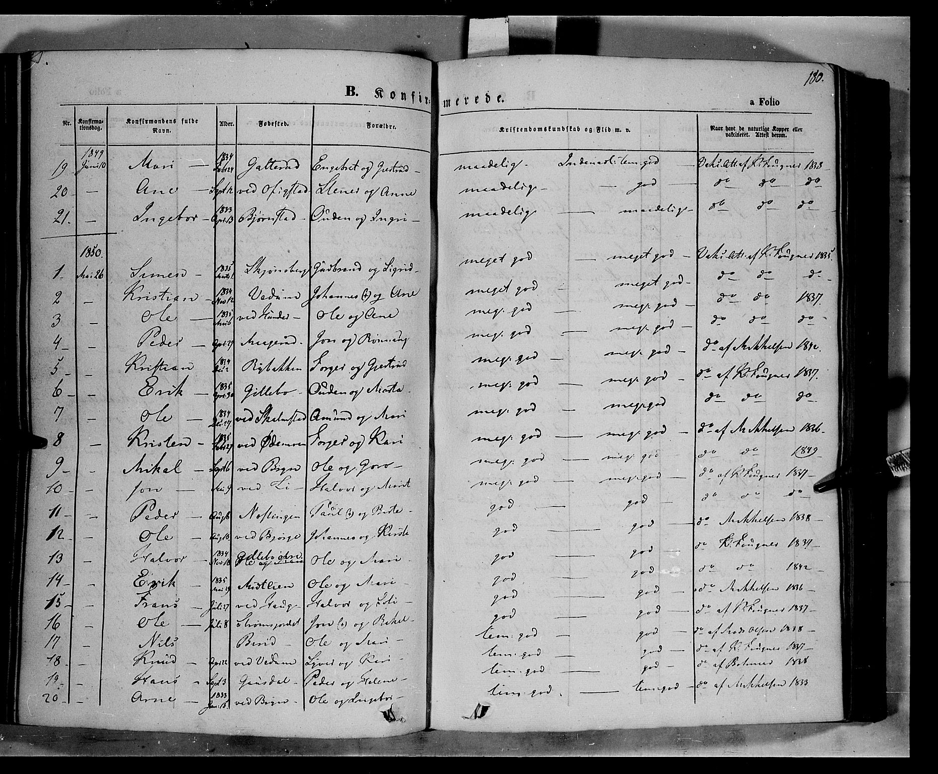 Øyer prestekontor, SAH/PREST-084/H/Ha/Haa/L0005: Parish register (official) no. 5, 1842-1857, p. 180