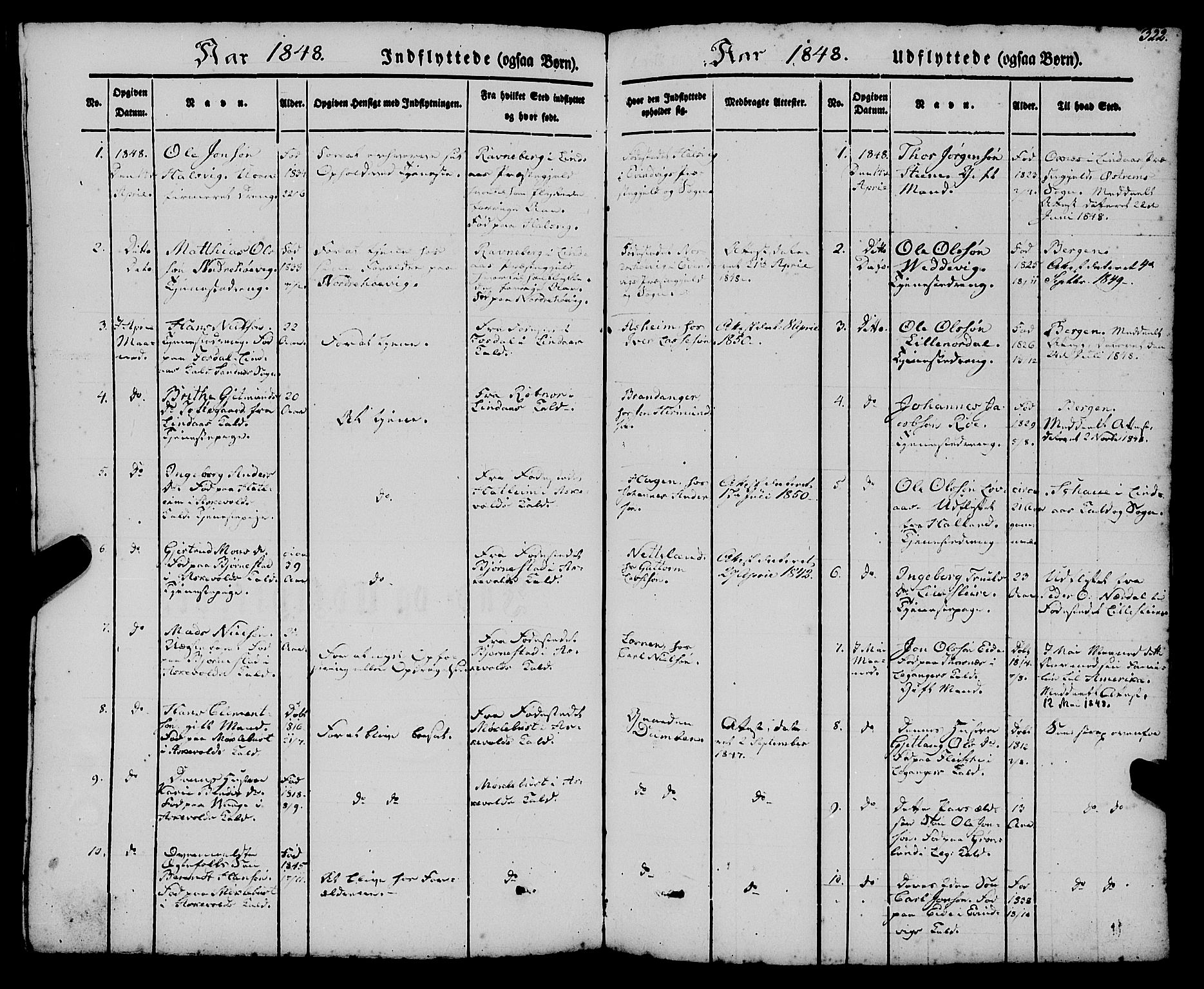Gulen sokneprestembete, SAB/A-80201/H/Haa/Haaa/L0021: Parish register (official) no. A 21, 1848-1858, p. 322