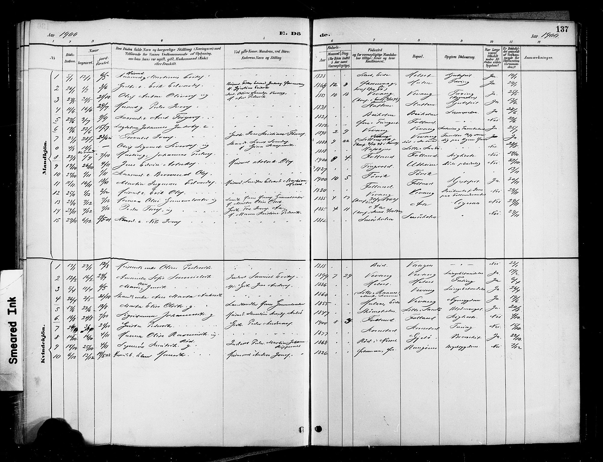 Ministerialprotokoller, klokkerbøker og fødselsregistre - Møre og Romsdal, AV/SAT-A-1454/570/L0832: Parish register (official) no. 570A06, 1885-1900, p. 137