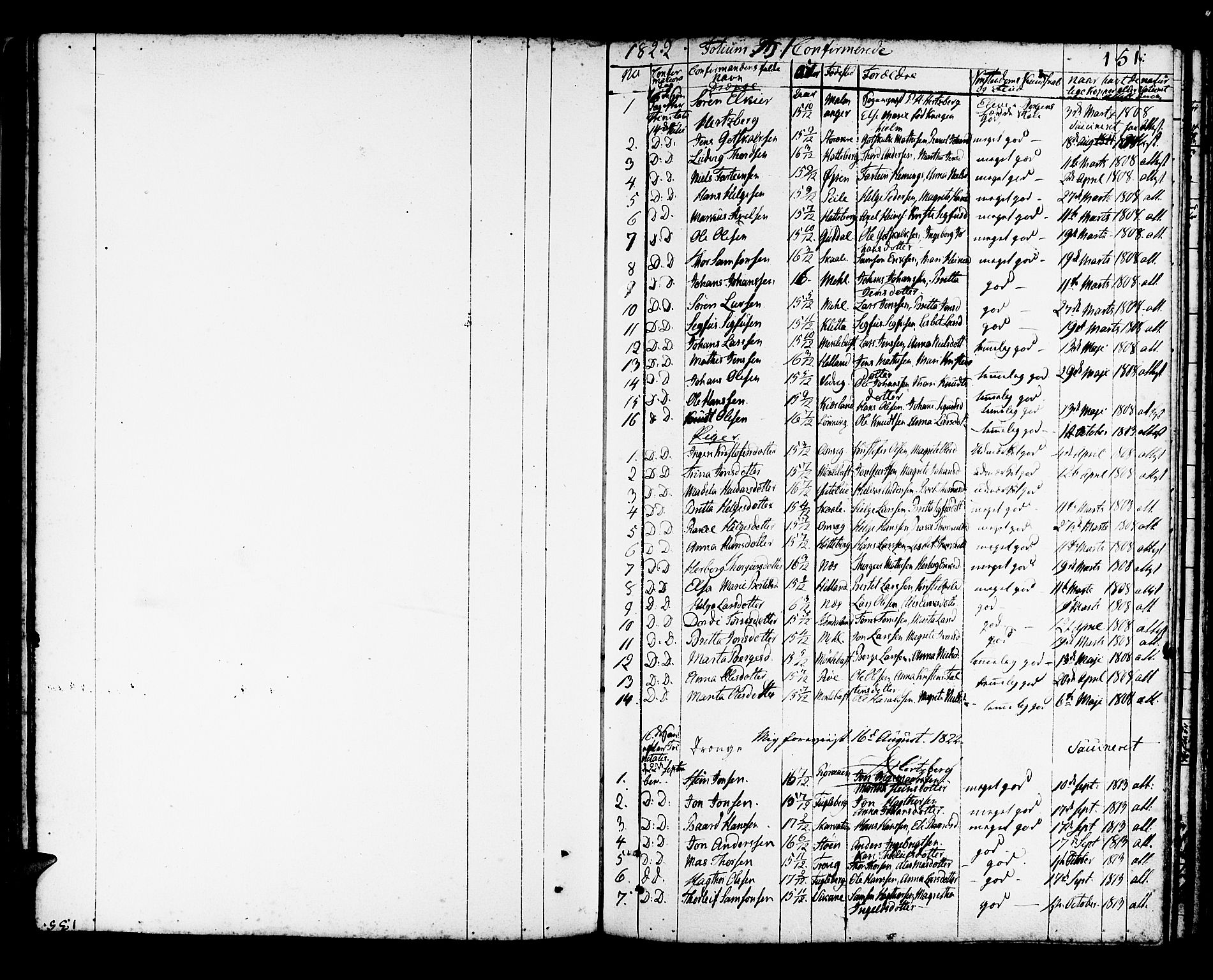 Kvinnherad sokneprestembete, SAB/A-76401/H/Haa: Parish register (official) no. A 5, 1811-1835, p. 151