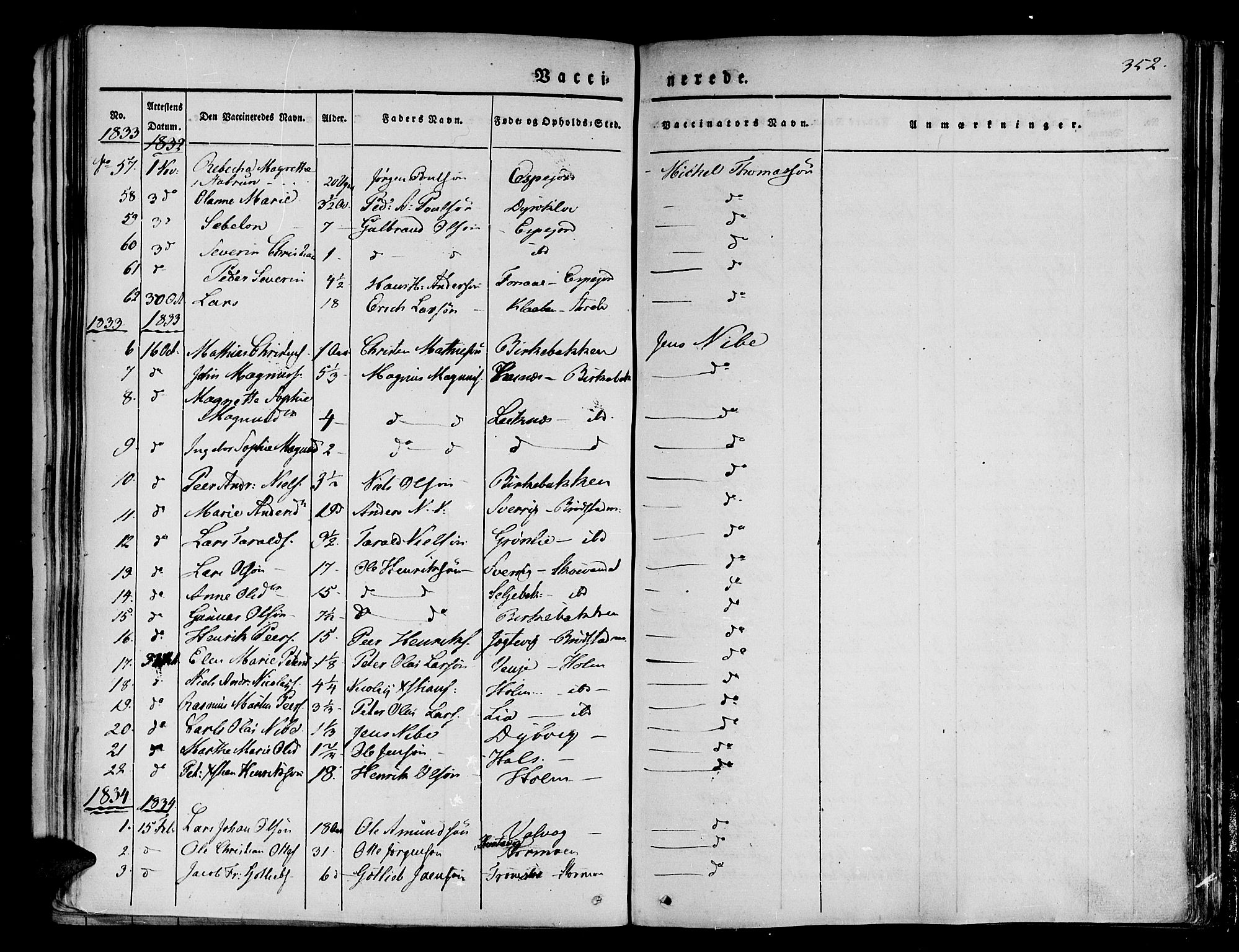 Tranøy sokneprestkontor, AV/SATØ-S-1313/I/Ia/Iaa/L0005kirke: Parish register (official) no. 5, 1829-1844, p. 352