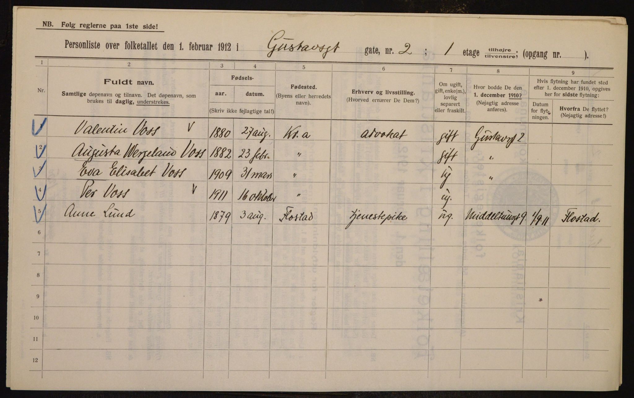 OBA, Municipal Census 1912 for Kristiania, 1912, p. 32455