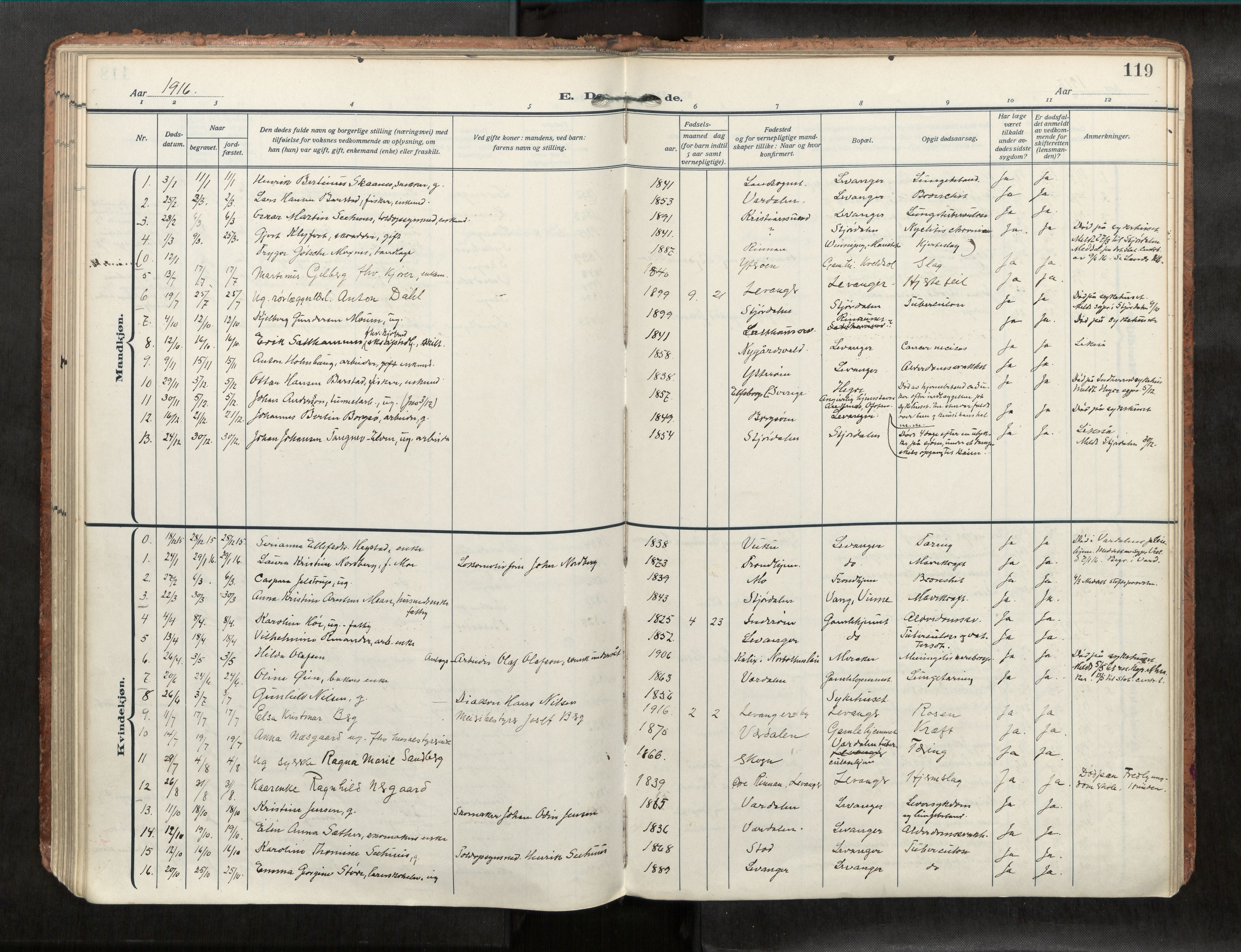 Levanger sokneprestkontor, AV/SAT-A-1301/2/H/Haa/L0001: Parish register (official) no. 1, 1912-1932, p. 119