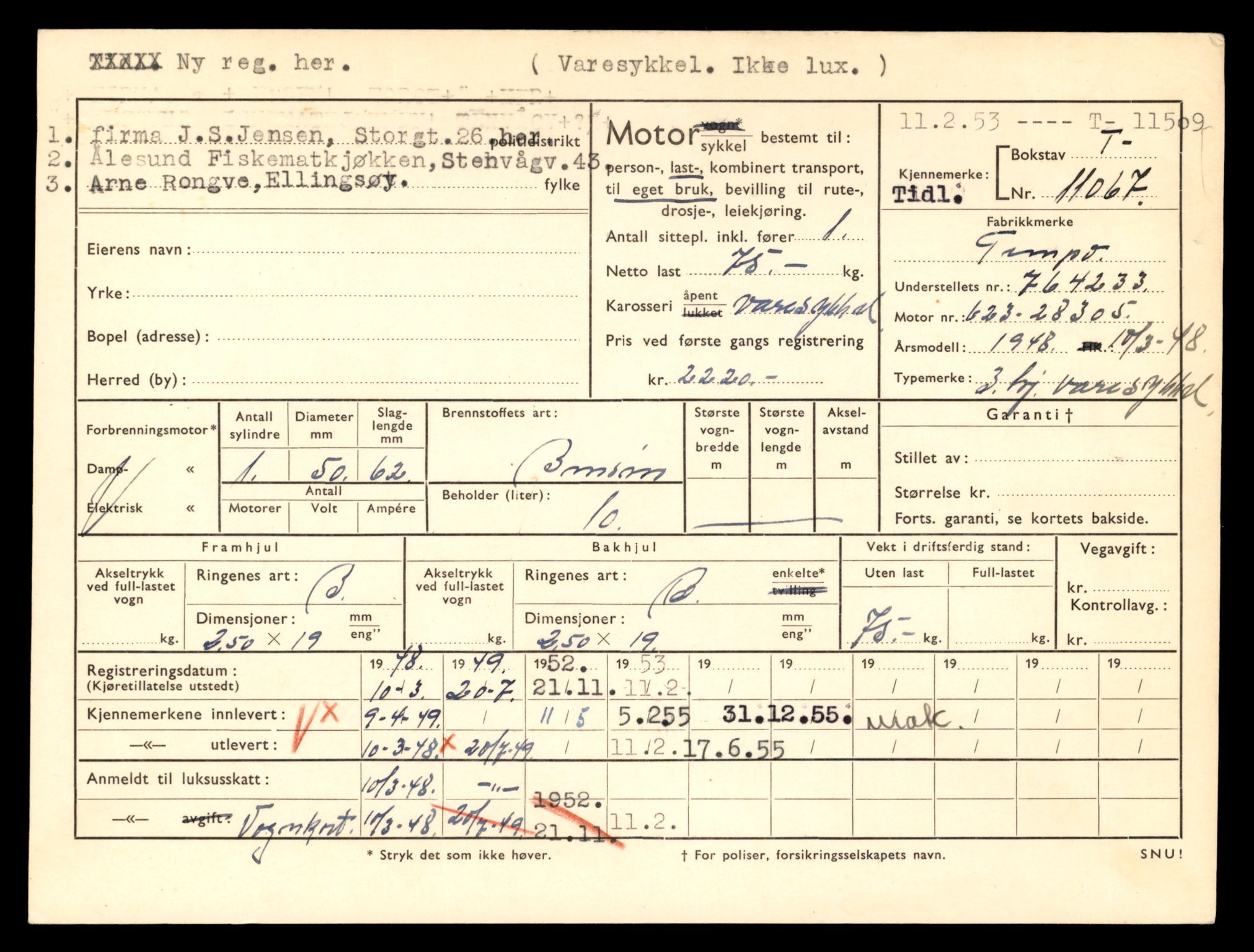 Møre og Romsdal vegkontor - Ålesund trafikkstasjon, AV/SAT-A-4099/F/Fe/L0029: Registreringskort for kjøretøy T 11430 - T 11619, 1927-1998, p. 1441