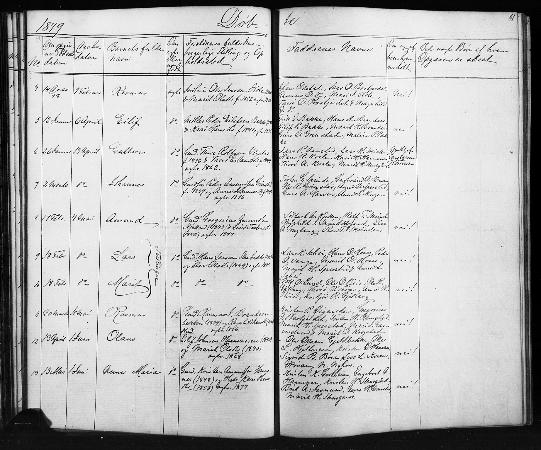 Skjåk prestekontor, SAH/PREST-072/H/Ha/Hab/L0001: Parish register (copy) no. 1, 1865-1893, p. 61