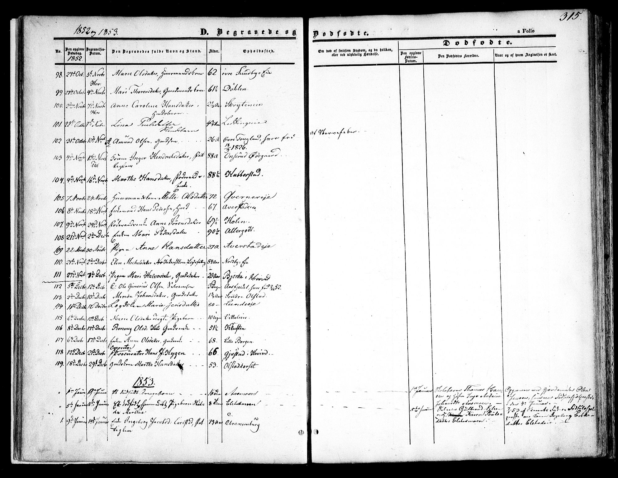 Ullensaker prestekontor Kirkebøker, SAO/A-10236a/F/Fa/L0015.b: Parish register (official) no. I 15B, 1851-1862, p. 315