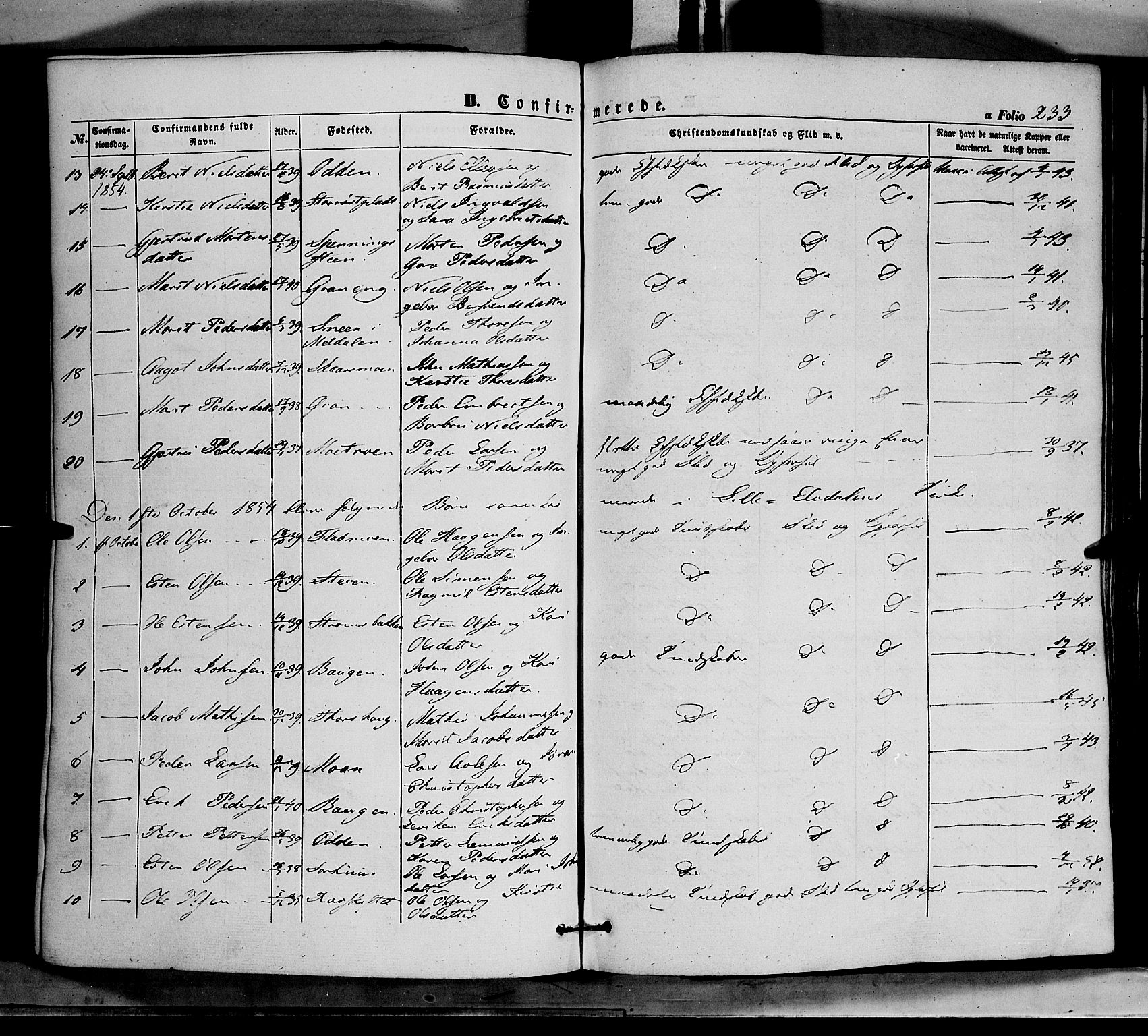Tynset prestekontor, SAH/PREST-058/H/Ha/Haa/L0020: Parish register (official) no. 20, 1848-1862, p. 233
