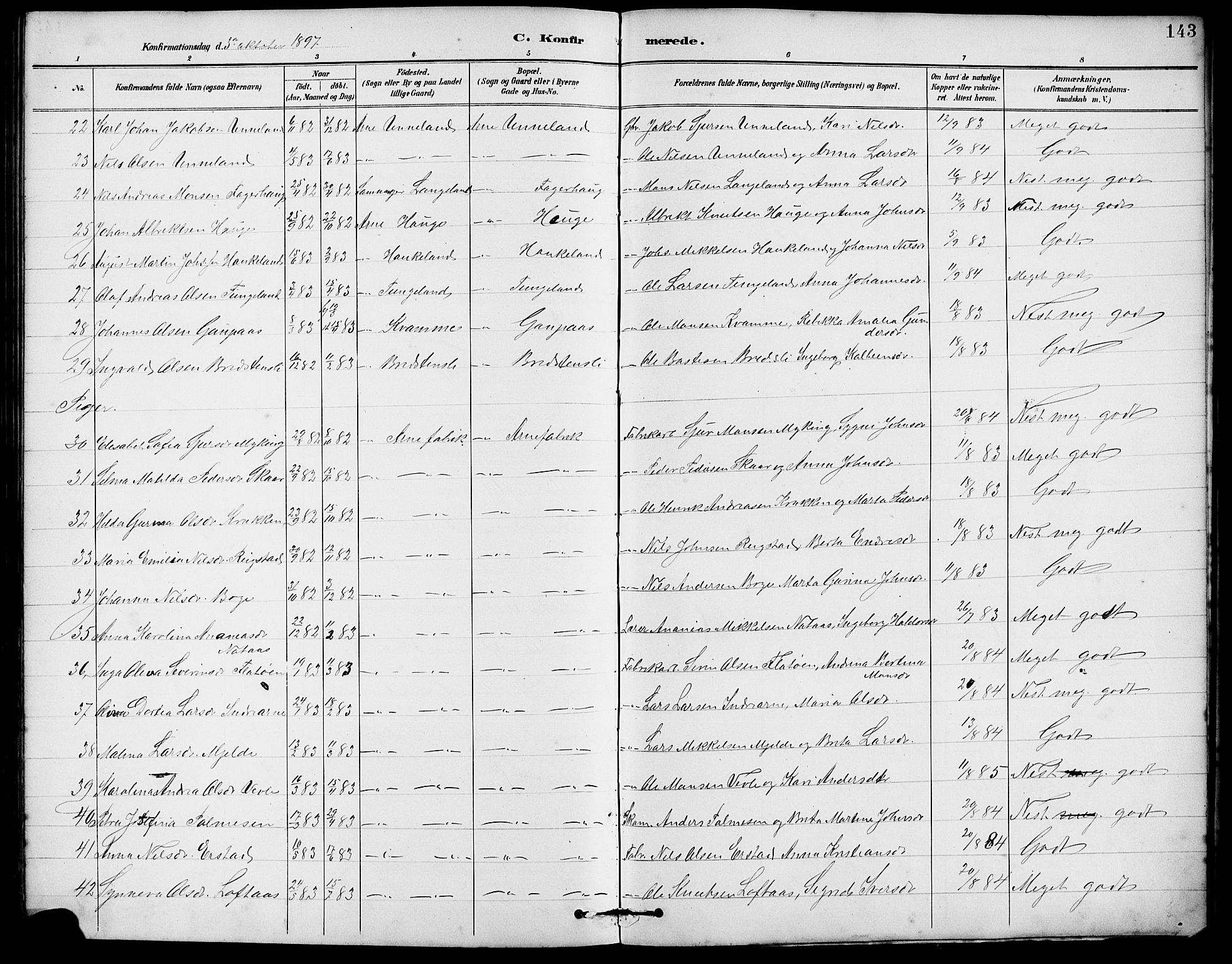 Arna Sokneprestembete, AV/SAB-A-74001/H/Ha/Hab: Parish register (copy) no. A 3, 1887-1897, p. 143