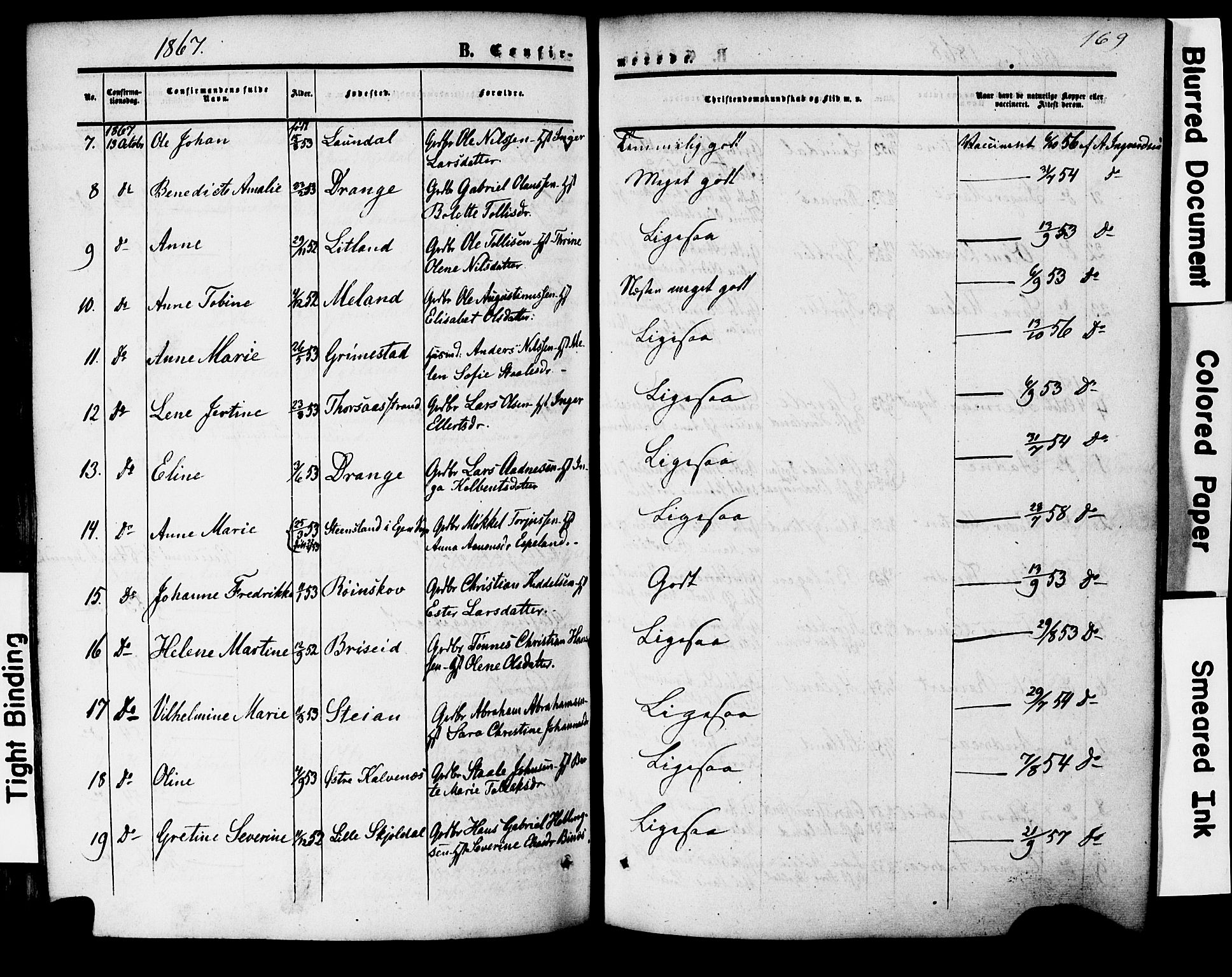 Herad sokneprestkontor, SAK/1111-0018/F/Fa/Faa/L0005: Parish register (official) no. A 5, 1853-1886, p. 169