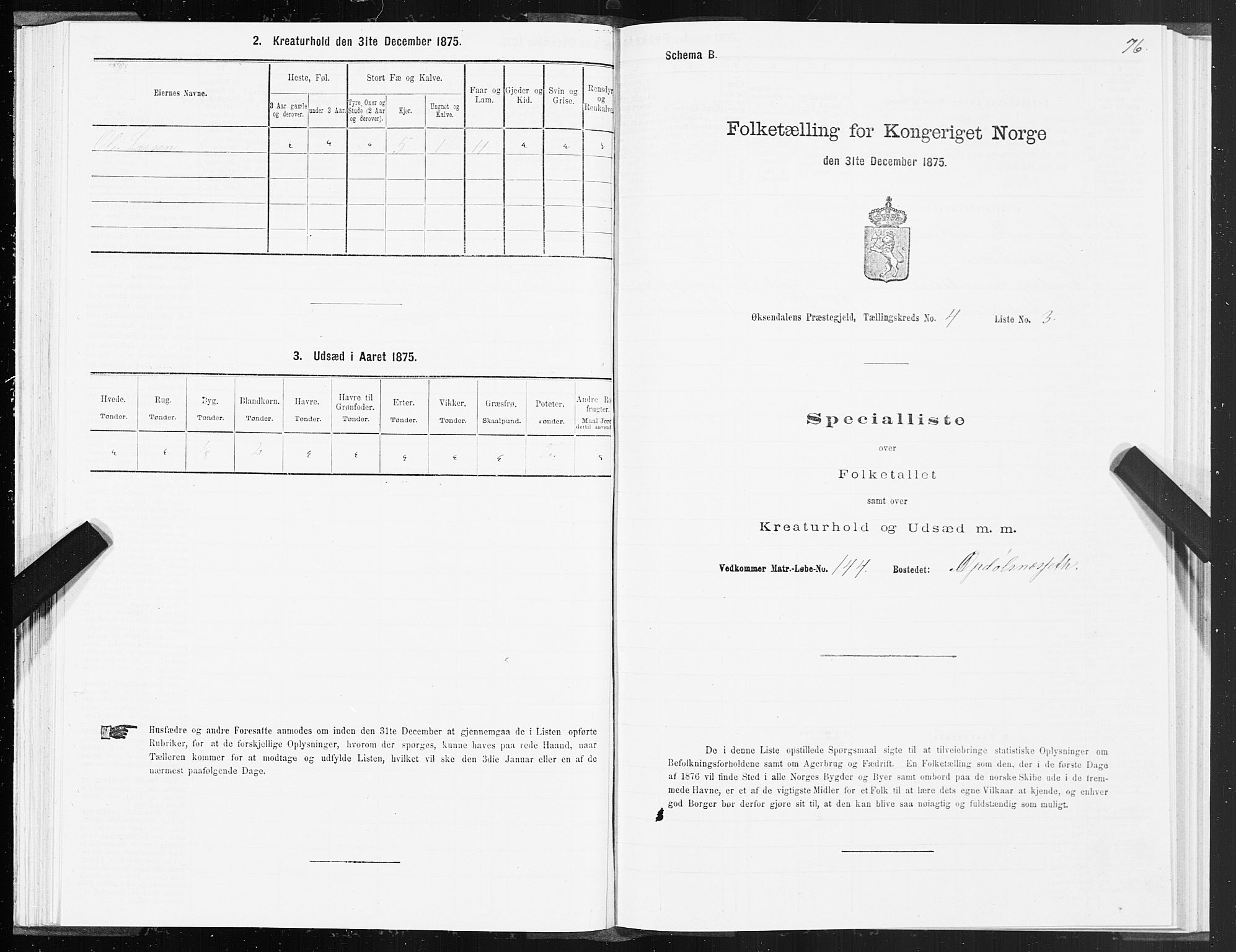 SAT, 1875 census for 1561P Øksendal, 1875, p. 2076