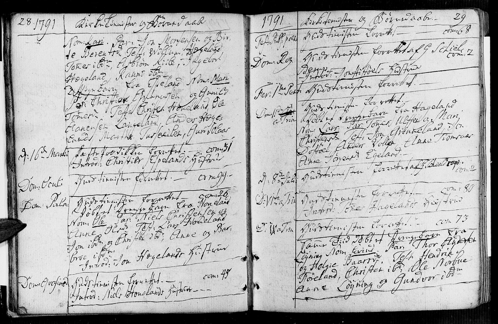 Vennesla sokneprestkontor, AV/SAK-1111-0045/Fa/Faa/L0002: Parish register (official) no. A 2, 1785-1834, p. 28-29