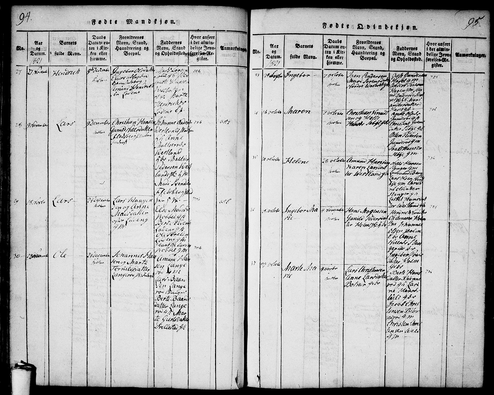 Våler prestekontor Kirkebøker, AV/SAO-A-11083/F/Fa/L0005: Parish register (official) no. I 5, 1815-1839, p. 94-95
