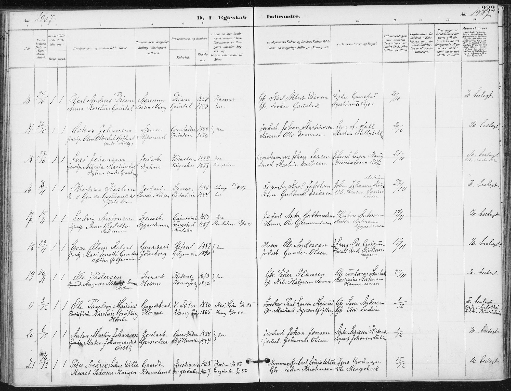 Romedal prestekontor, SAH/PREST-004/K/L0011: Parish register (official) no. 11, 1896-1912, p. 232