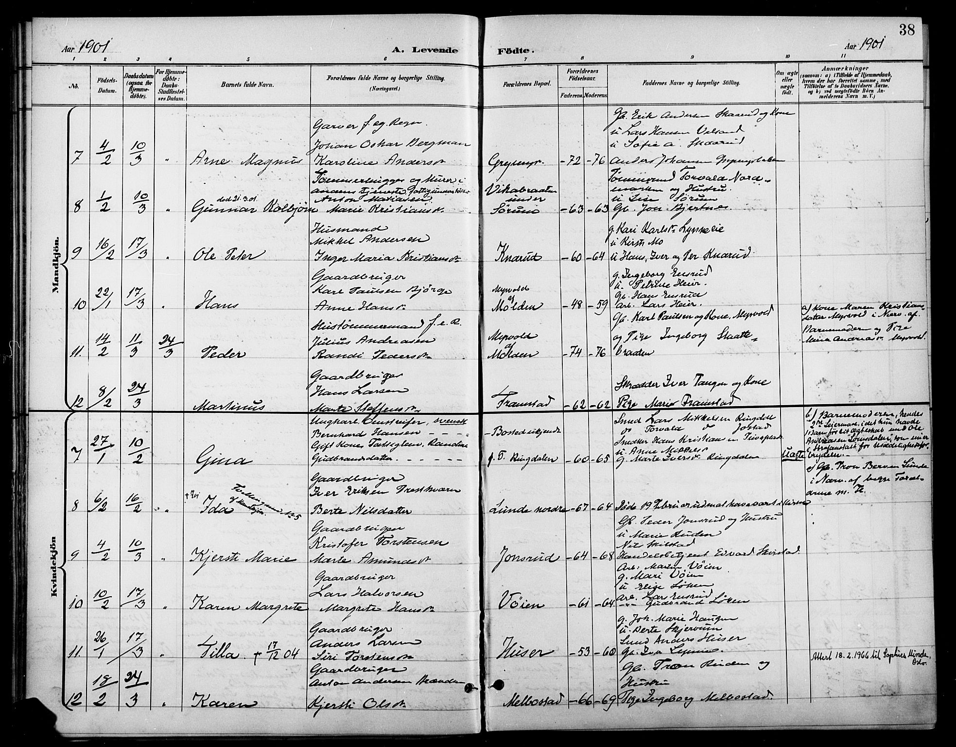 Gran prestekontor, AV/SAH-PREST-112/H/Ha/Haa/L0019: Parish register (official) no. 19, 1898-1907, p. 38