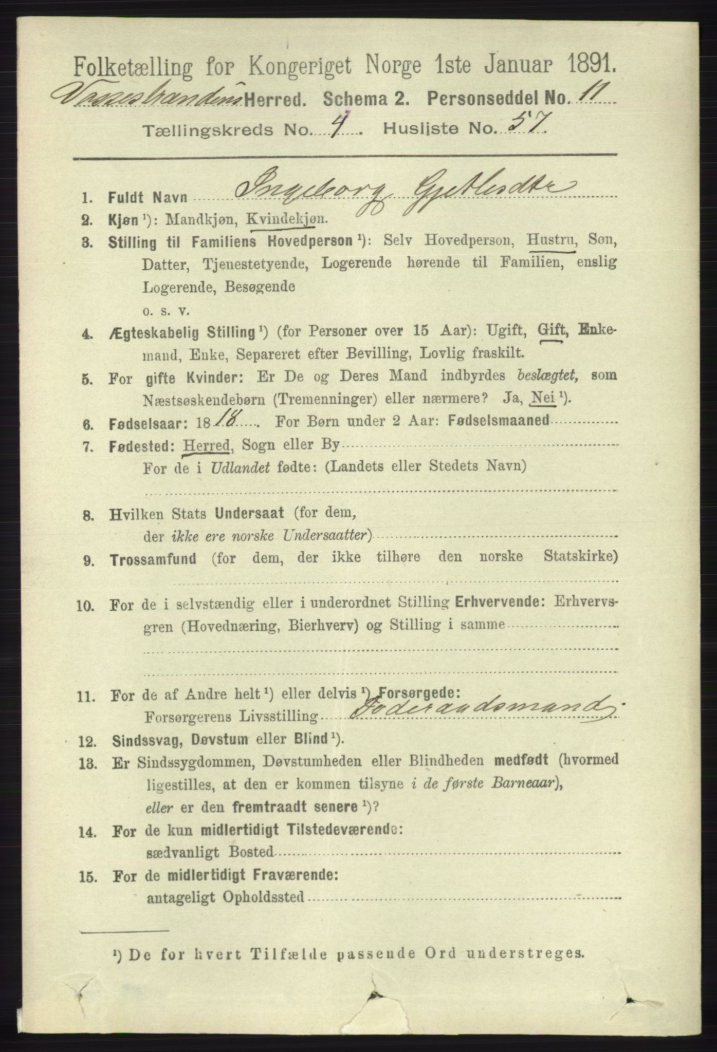 RA, 1891 census for 1236 Vossestrand, 1891, p. 1849