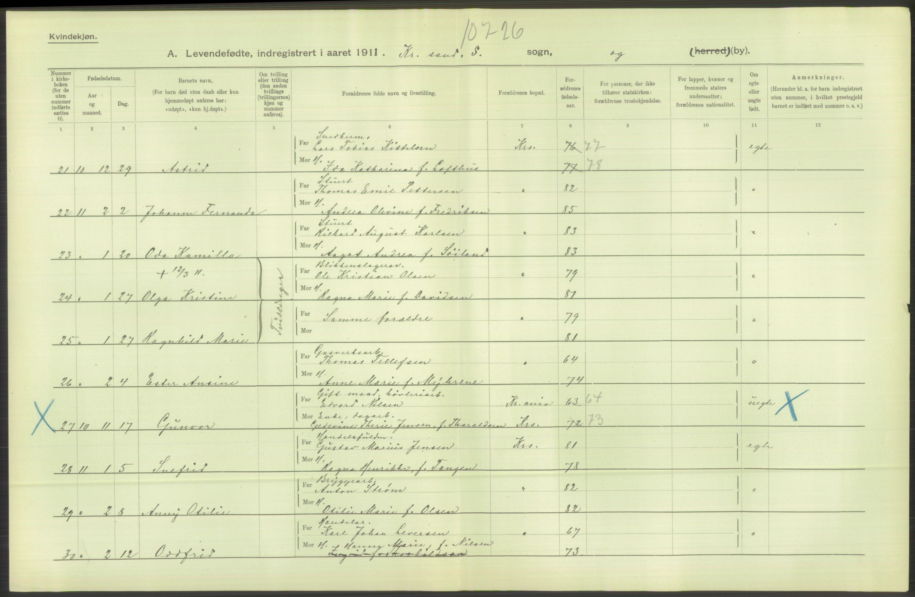 Statistisk sentralbyrå, Sosiodemografiske emner, Befolkning, AV/RA-S-2228/D/Df/Dfb/Dfba/L0023: Lister og Mandals amt:  Levendefødte menn og kvinner. Bygder og byer., 1911, p. 34