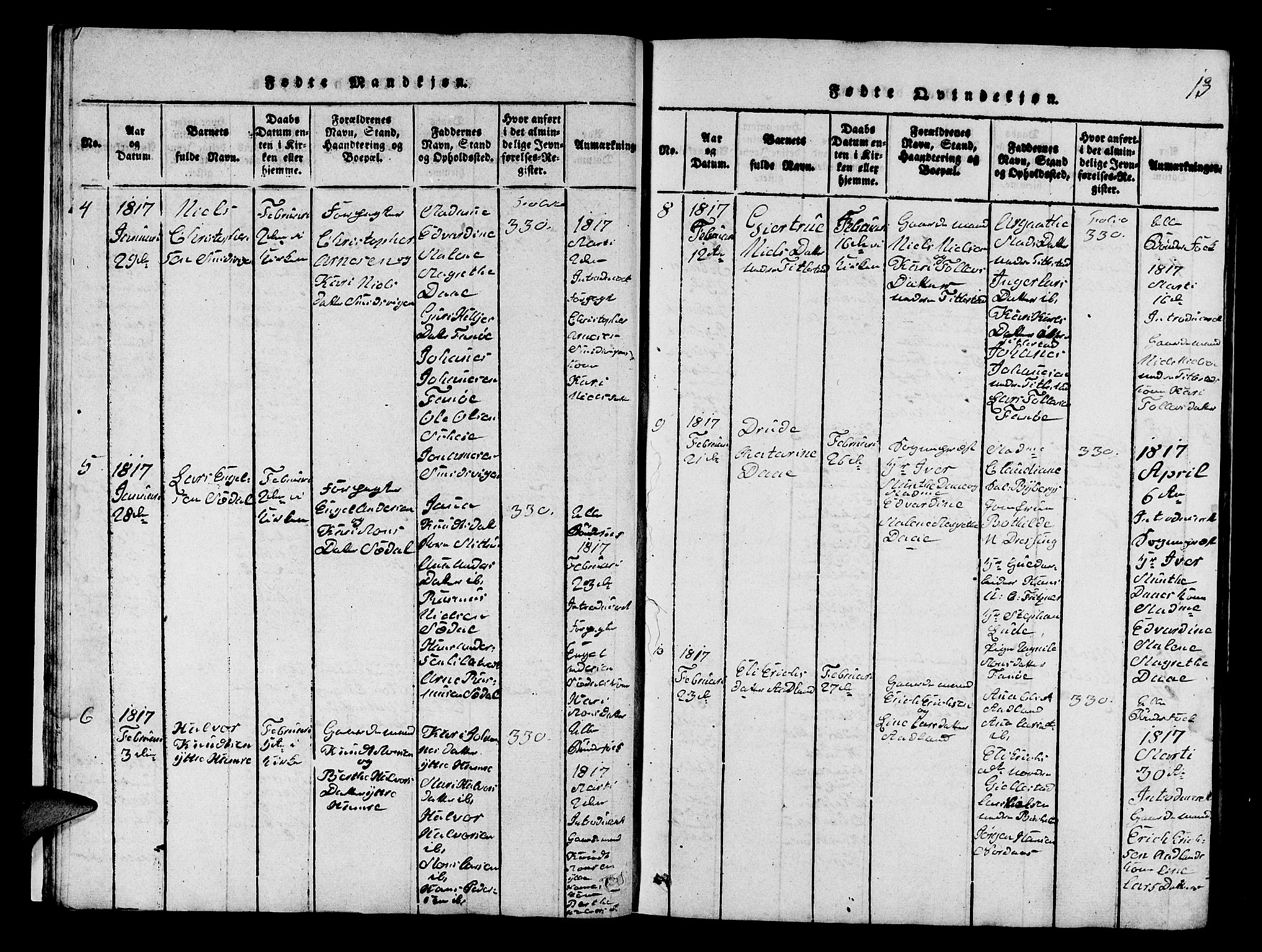 Fana Sokneprestembete, SAB/A-75101/H/Hab/Haba/L0001: Parish register (copy) no. A 1, 1816-1836, p. 13