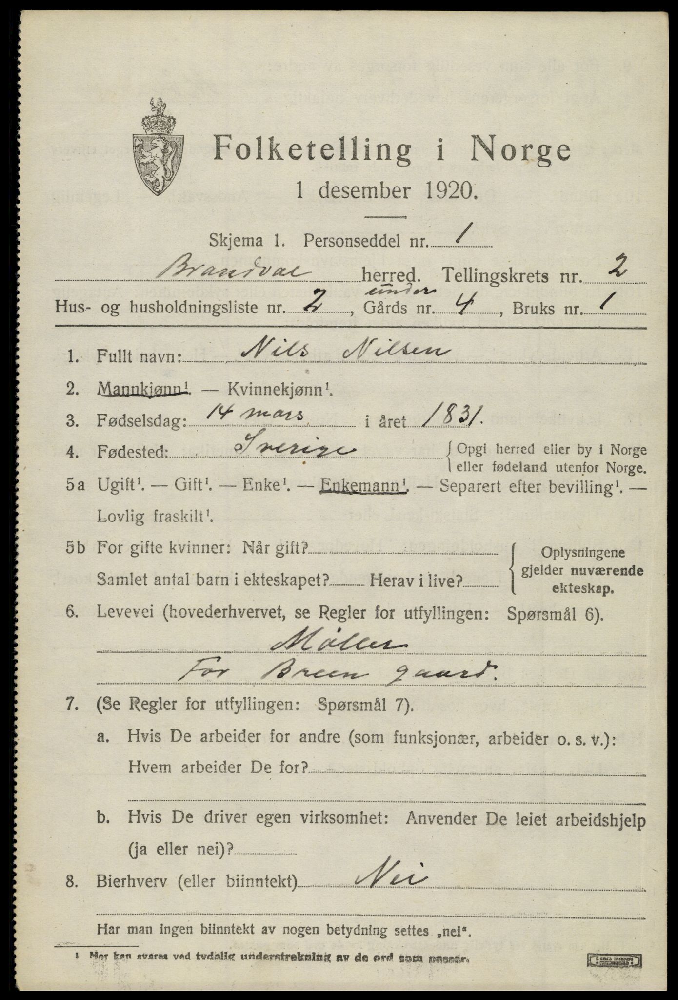 SAH, 1920 census for Brandval, 1920, p. 2132