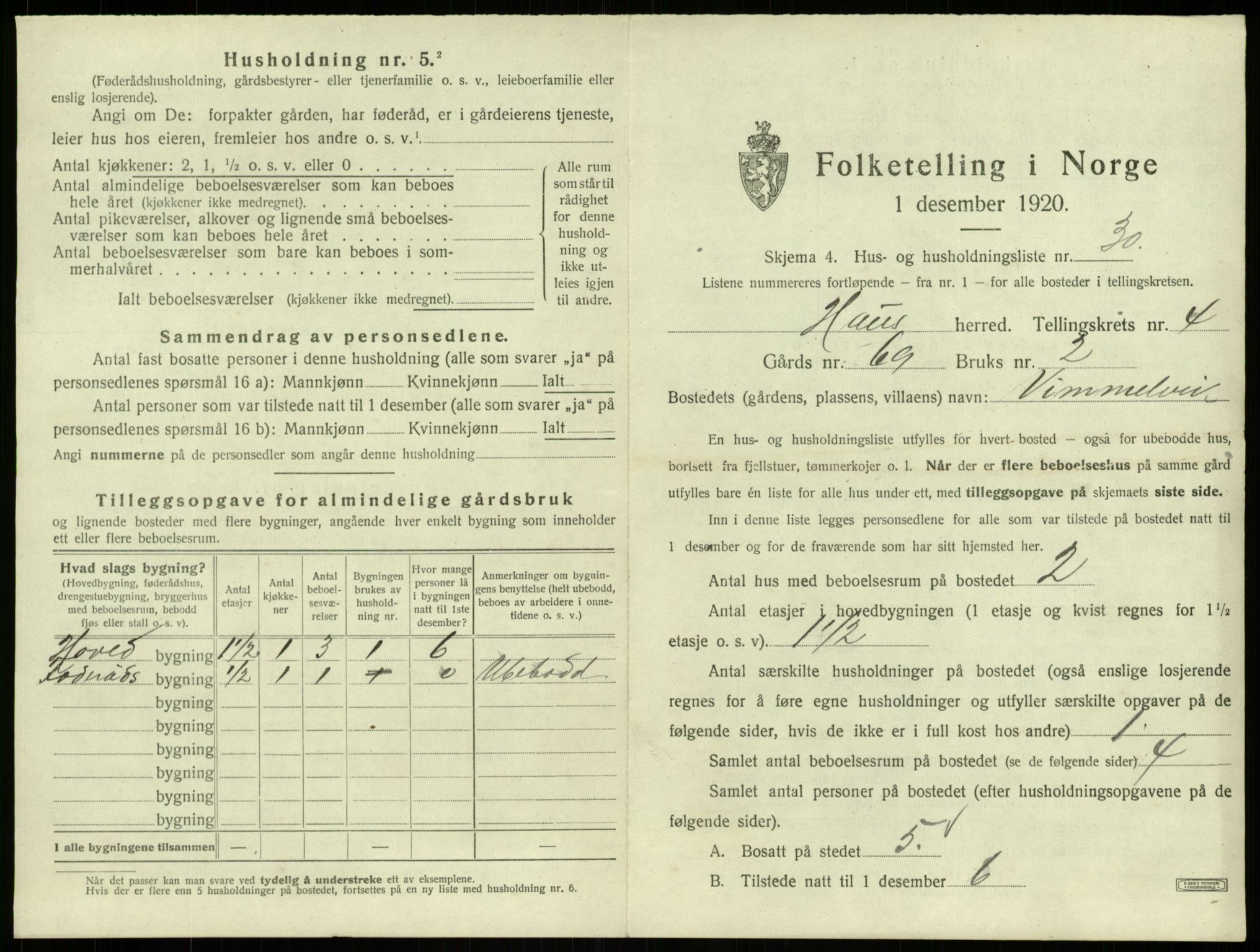 SAB, 1920 census for Haus, 1920, p. 314