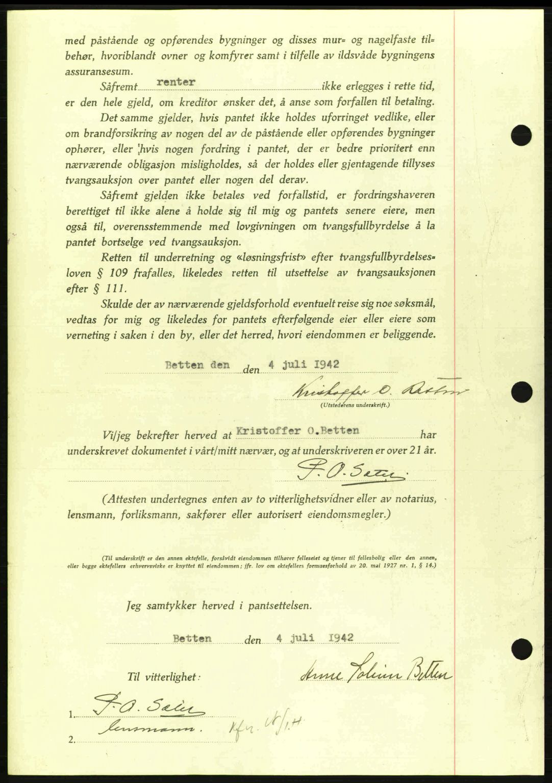 Nordmøre sorenskriveri, AV/SAT-A-4132/1/2/2Ca: Mortgage book no. B89, 1942-1942, Diary no: : 1774/1942