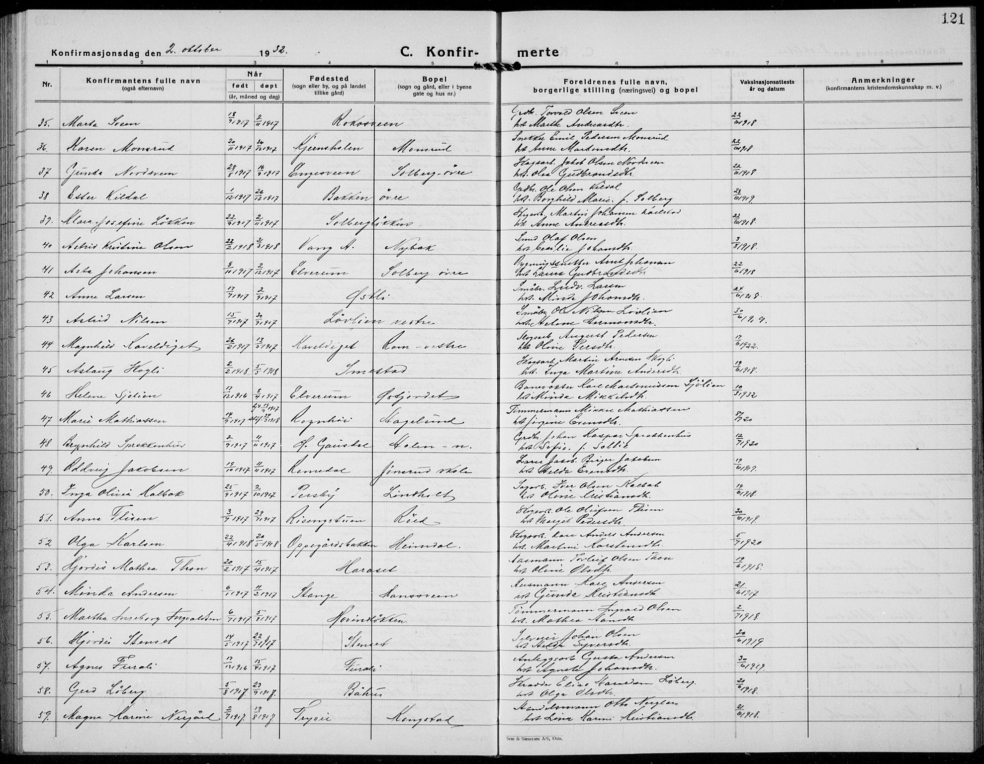 Løten prestekontor, SAH/PREST-022/L/La/L0009: Parish register (copy) no. 9, 1930-1939, p. 121