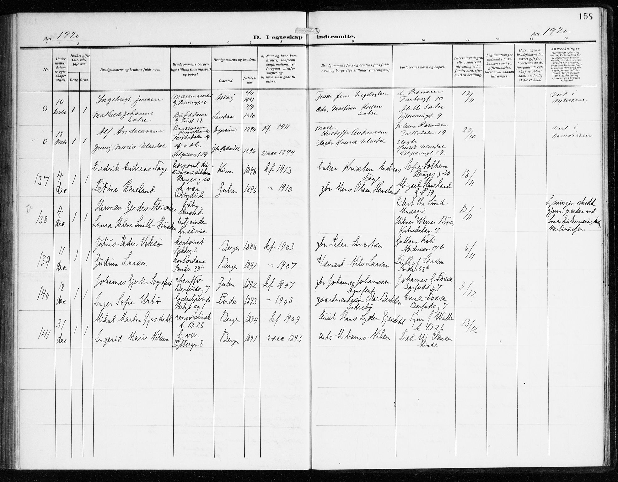 Sandviken Sokneprestembete, SAB/A-77601/H/Ha/L0015: Parish register (official) no. D 2, 1911-1923, p. 158