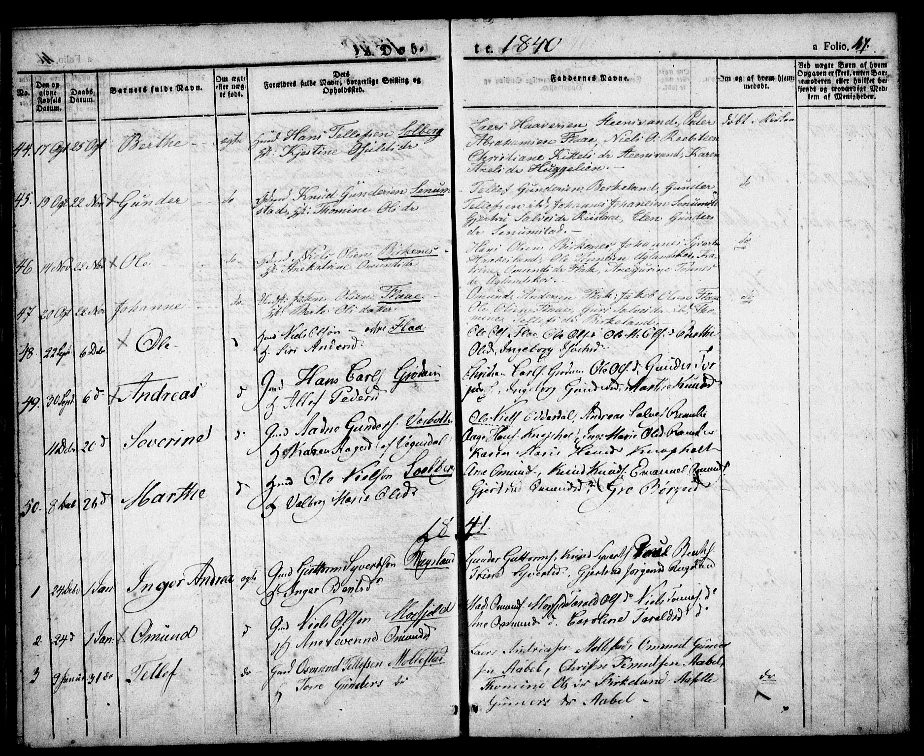 Birkenes sokneprestkontor, AV/SAK-1111-0004/F/Fa/L0001: Parish register (official) no. A 1, 1829-1849, p. 47