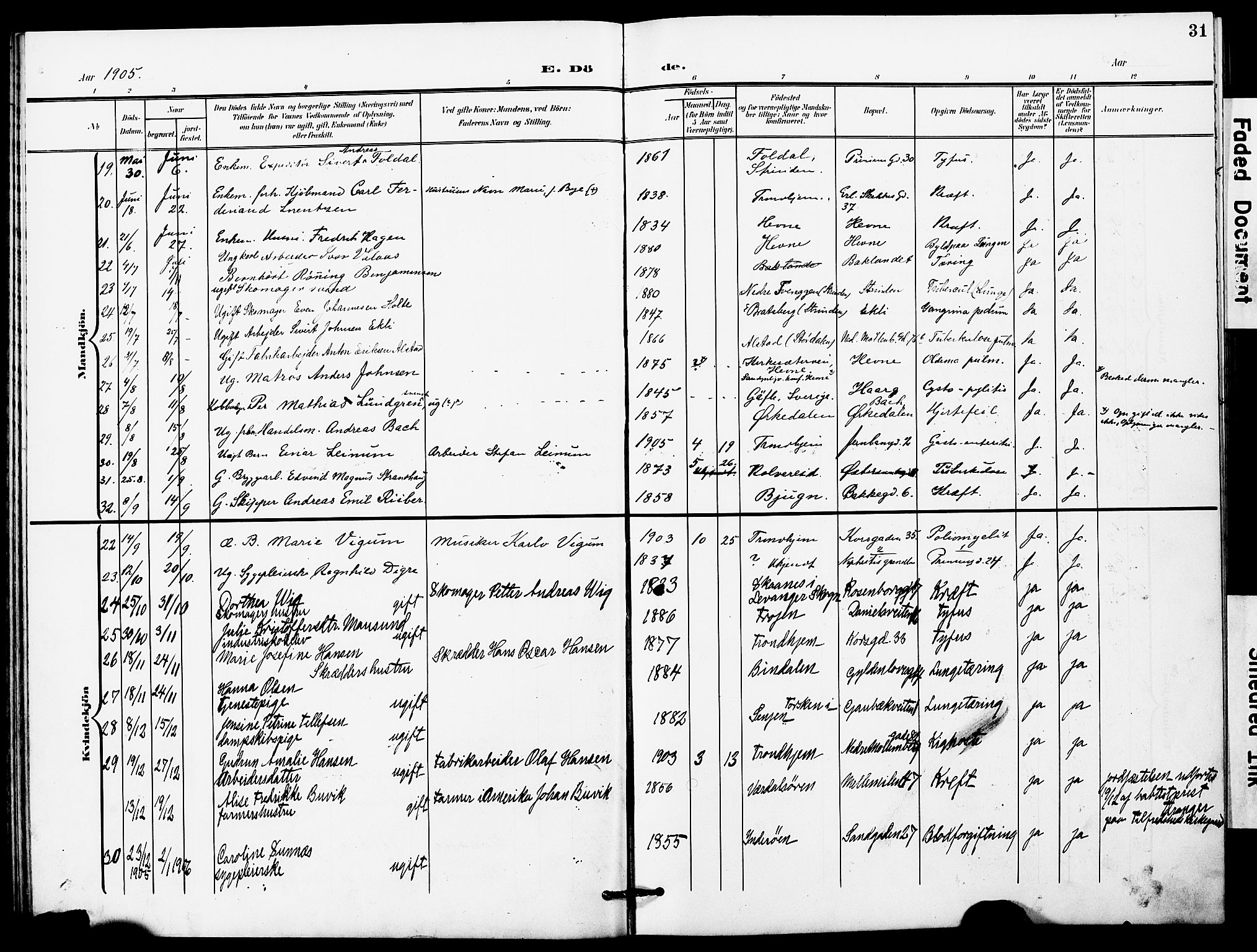 Ministerialprotokoller, klokkerbøker og fødselsregistre - Sør-Trøndelag, AV/SAT-A-1456/628/L0483: Parish register (official) no. 628A01, 1902-1920, p. 31