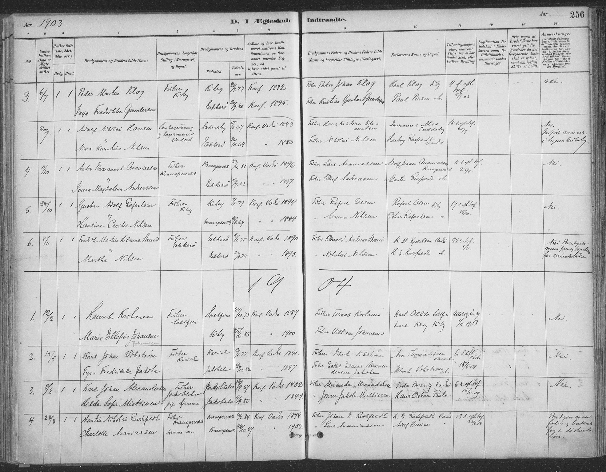 Vadsø sokneprestkontor, SATØ/S-1325/H/Ha/L0009kirke: Parish register (official) no. 9, 1881-1917, p. 256