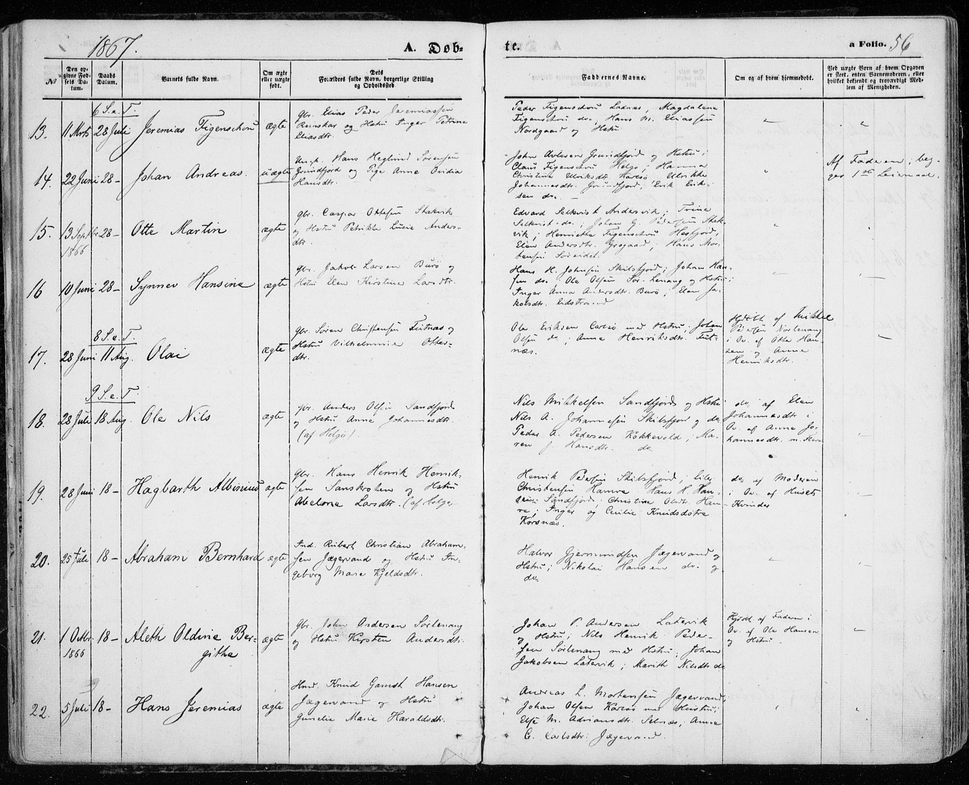 Karlsøy sokneprestembete, AV/SATØ-S-1299/H/Ha/Haa/L0004kirke: Parish register (official) no. 4, 1861-1871, p. 56