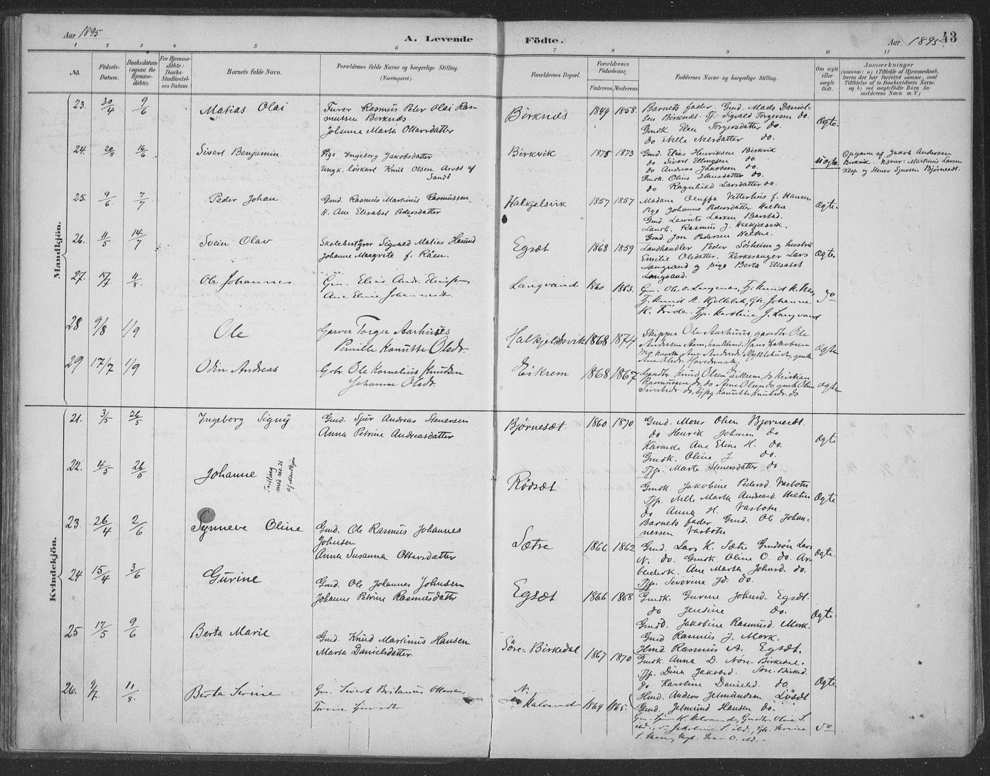 Ministerialprotokoller, klokkerbøker og fødselsregistre - Møre og Romsdal, AV/SAT-A-1454/511/L0142: Parish register (official) no. 511A09, 1891-1905, p. 43