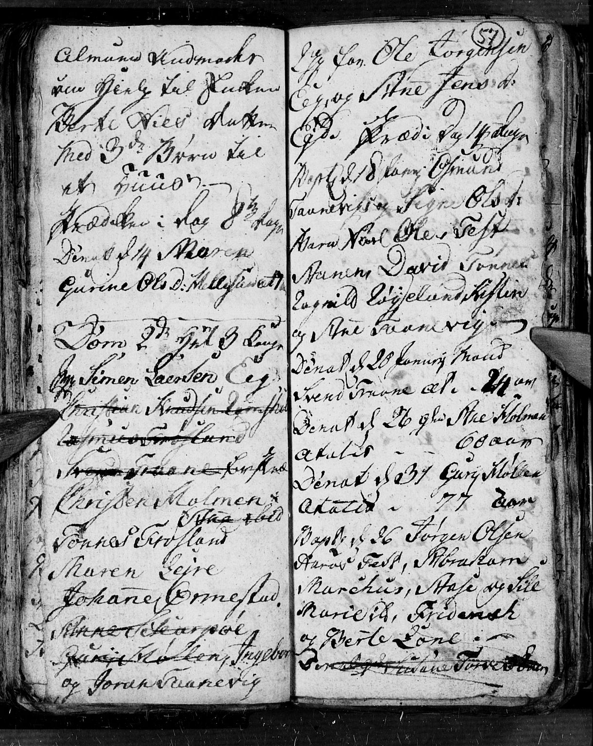 Søgne sokneprestkontor, SAK/1111-0037/F/Fb/Fbb/L0001: Parish register (copy) no. B 1, 1779-1802, p. 57
