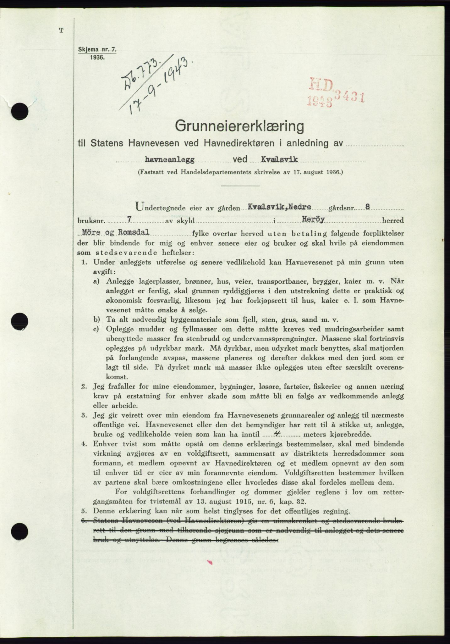 Søre Sunnmøre sorenskriveri, AV/SAT-A-4122/1/2/2C/L0075: Mortgage book no. 1A, 1943-1943, Diary no: : 773/1943