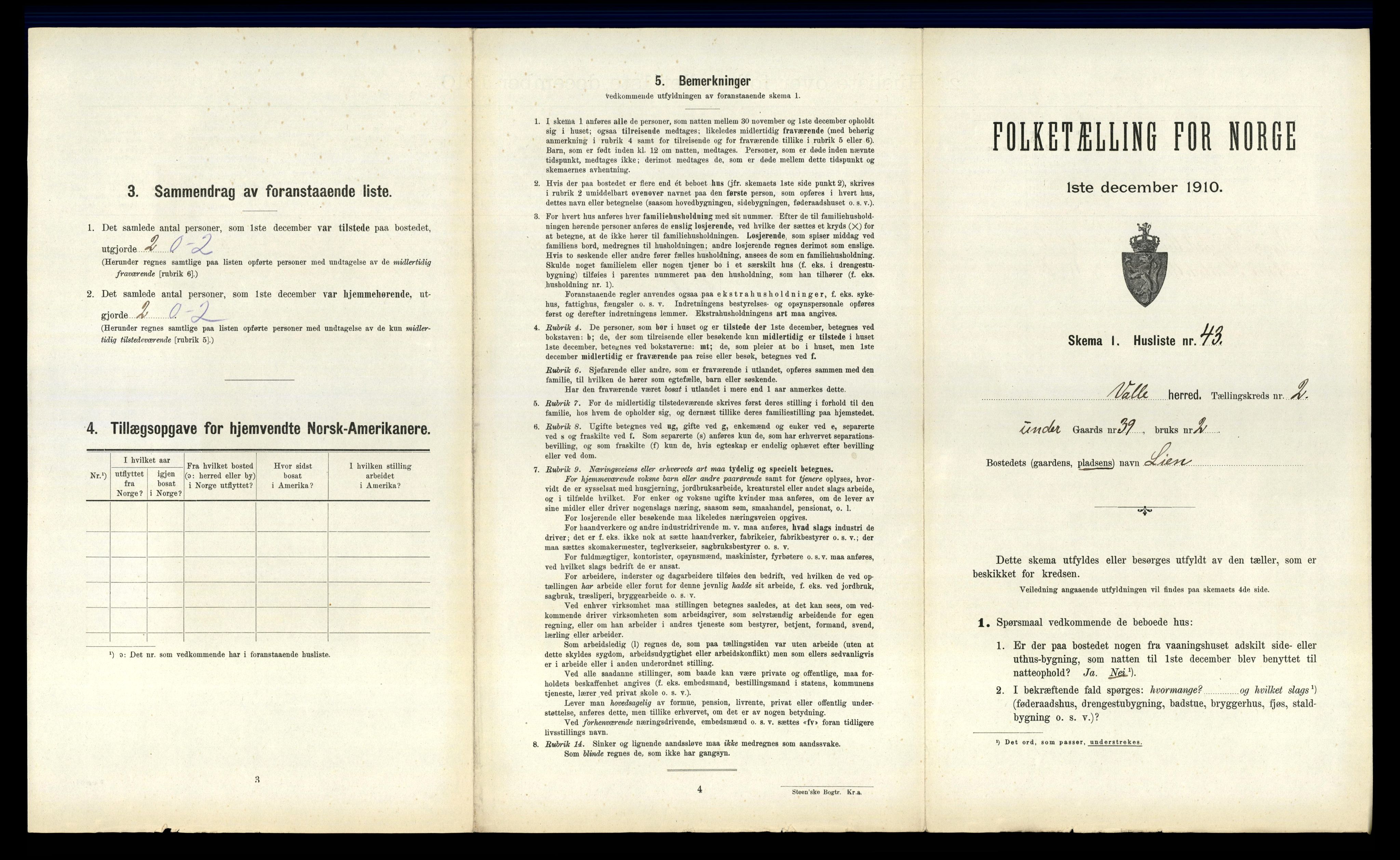 RA, 1910 census for Valle, 1910, p. 211