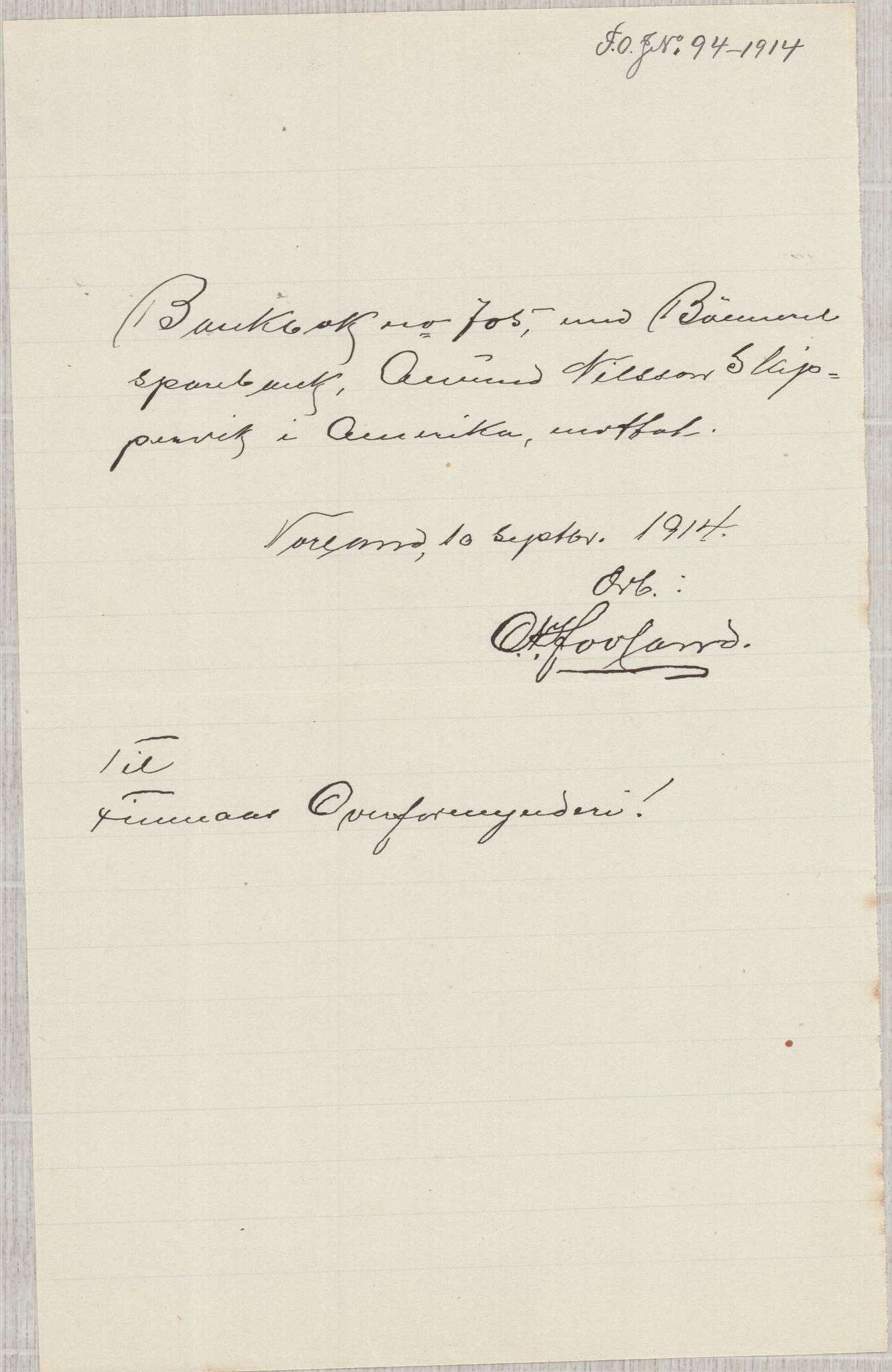 Finnaas kommune. Overformynderiet, IKAH/1218a-812/D/Da/Daa/L0003/0001: Kronologisk ordna korrespondanse / Kronologisk ordna korrespondanse, 1914-1916, p. 30