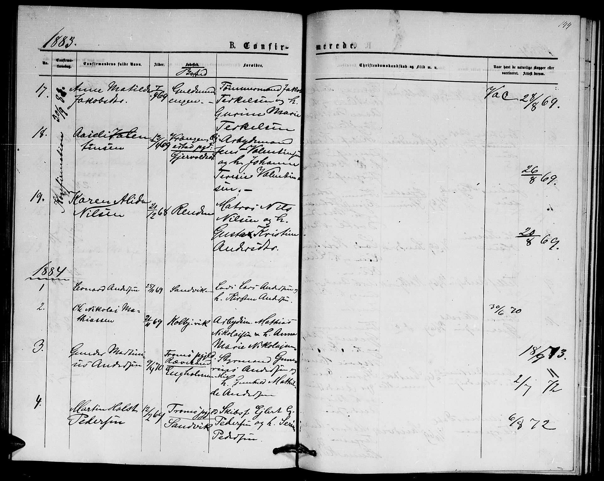 Hisøy sokneprestkontor, AV/SAK-1111-0020/F/Fb/L0002: Parish register (copy) no. B 2, 1873-1885, p. 144