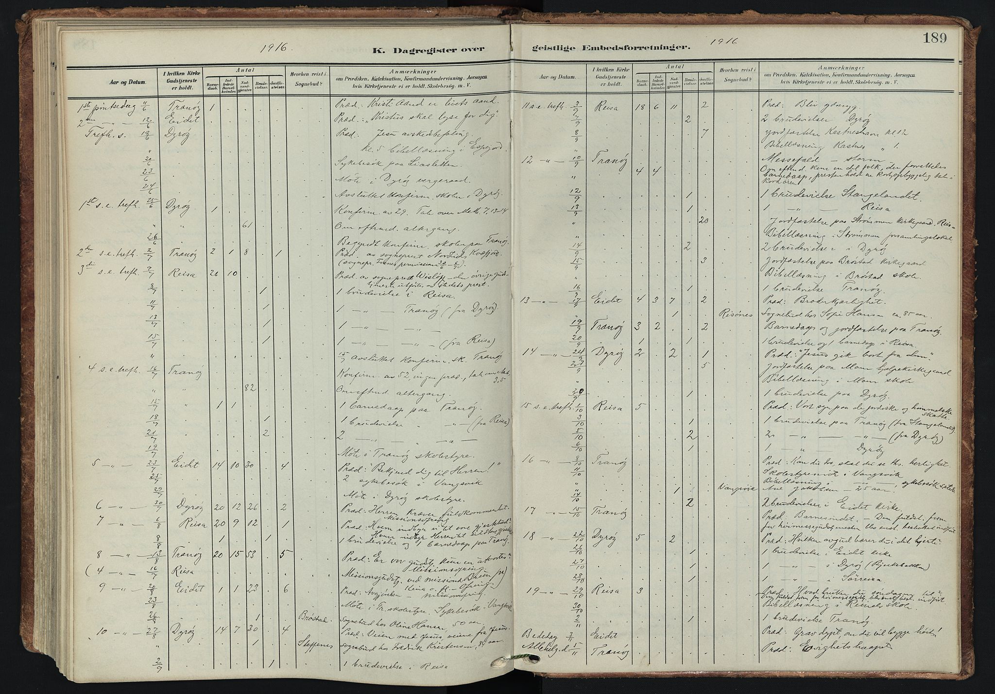 Tranøy sokneprestkontor, SATØ/S-1313/I/Ia/Iaa/L0014kirke: Parish register (official) no. 14, 1905-1919, p. 189