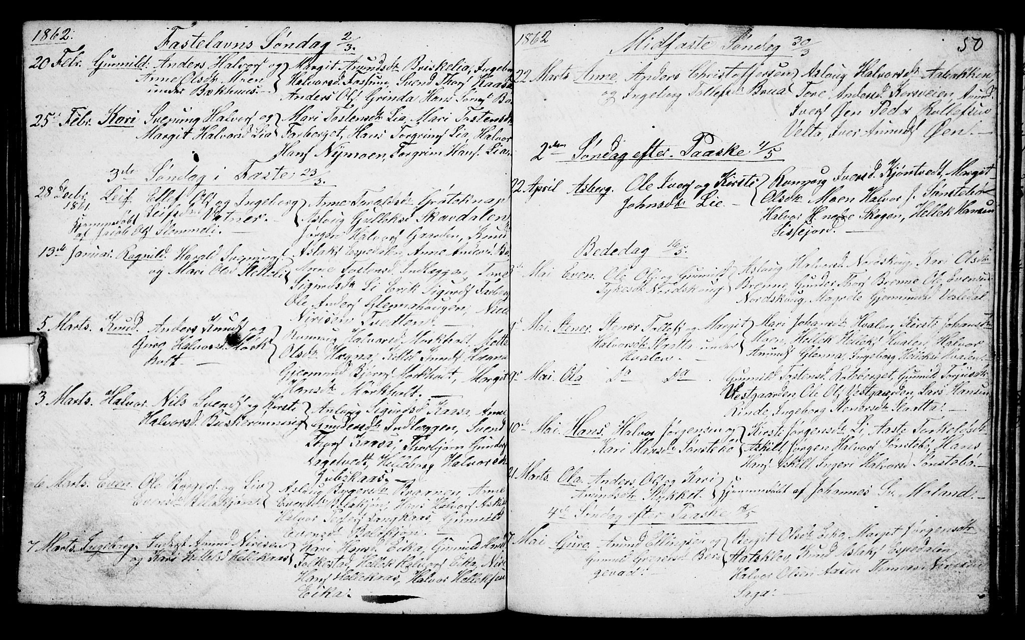 Bø kirkebøker, AV/SAKO-A-257/G/Ga/L0002: Parish register (copy) no. 2, 1853-1866, p. 50