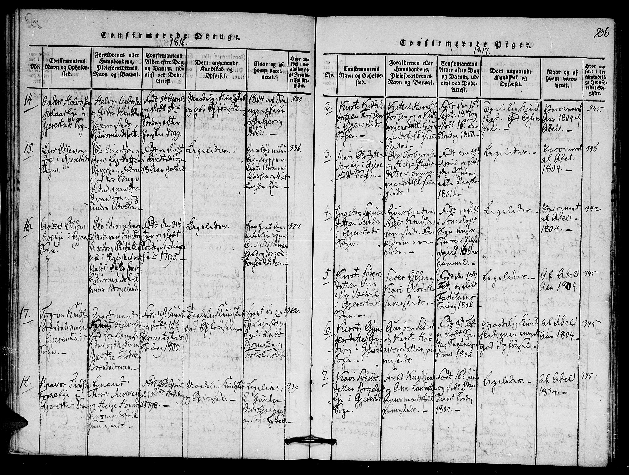 Gjerstad sokneprestkontor, SAK/1111-0014/F/Fa/Faa/L0004: Parish register (official) no. A 4, 1816-1829, p. 236