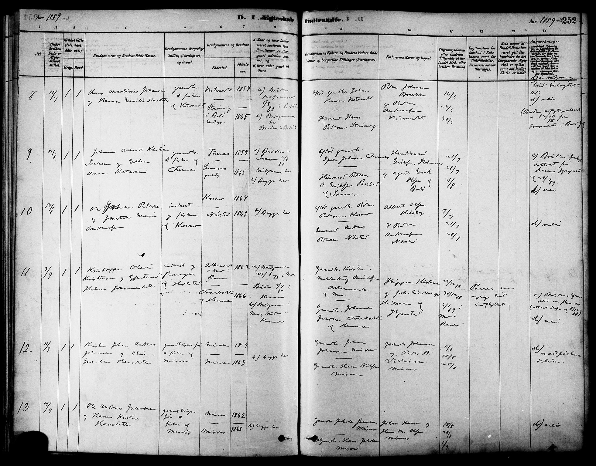 Ministerialprotokoller, klokkerbøker og fødselsregistre - Nordland, SAT/A-1459/852/L0740: Parish register (official) no. 852A10, 1878-1894, p. 252