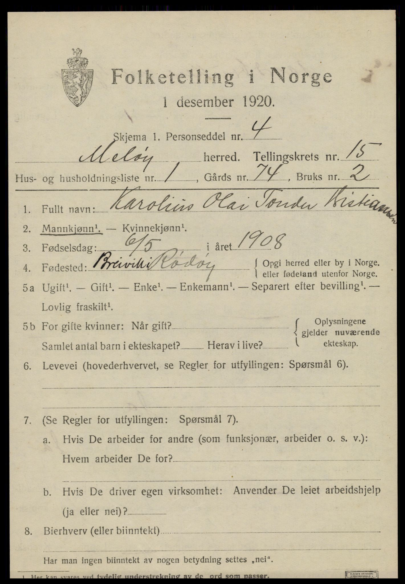 SAT, 1920 census for Meløy, 1920, p. 10057